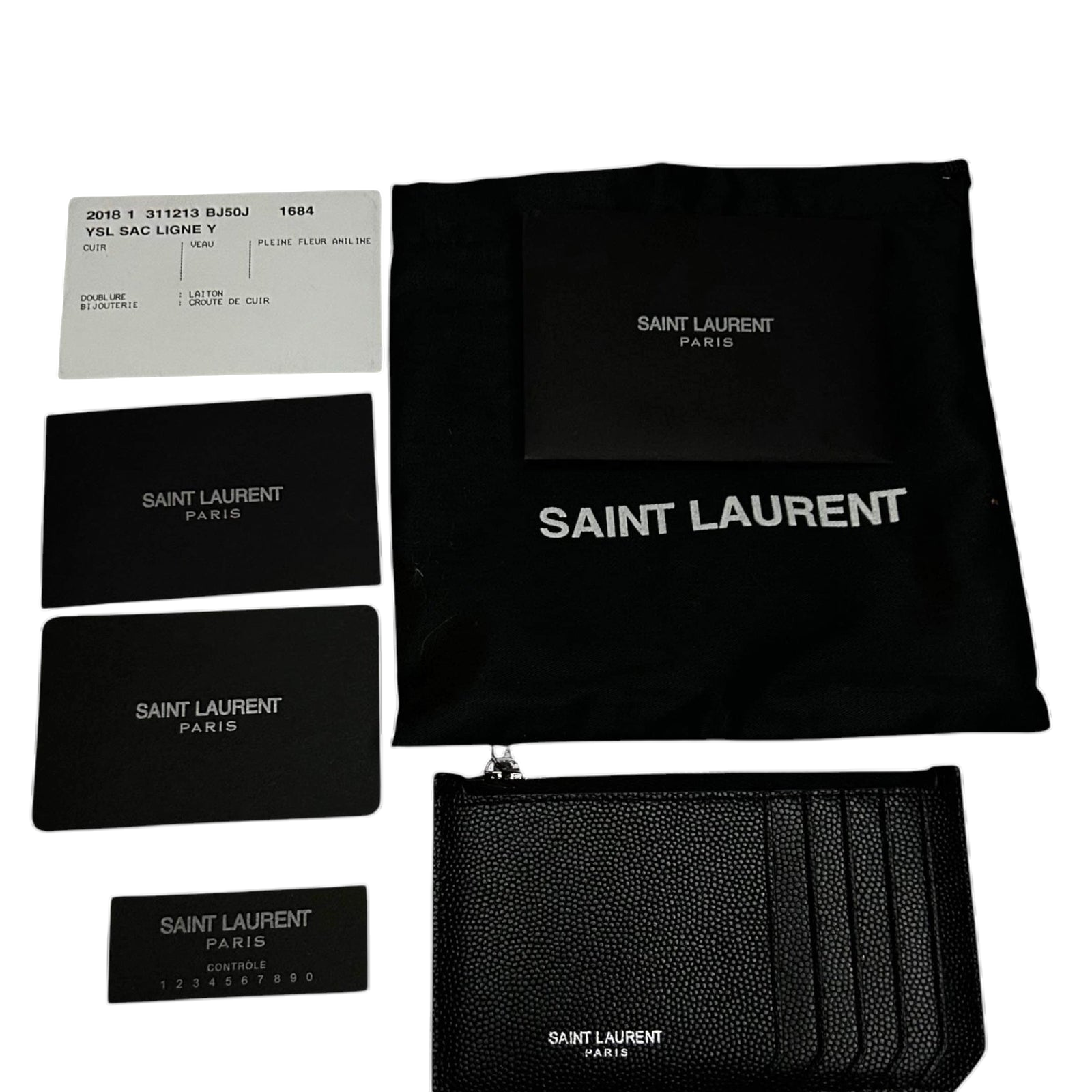 Saint Laurent Grained Leather Fragment Zip Card Case Black thumbnail 3
