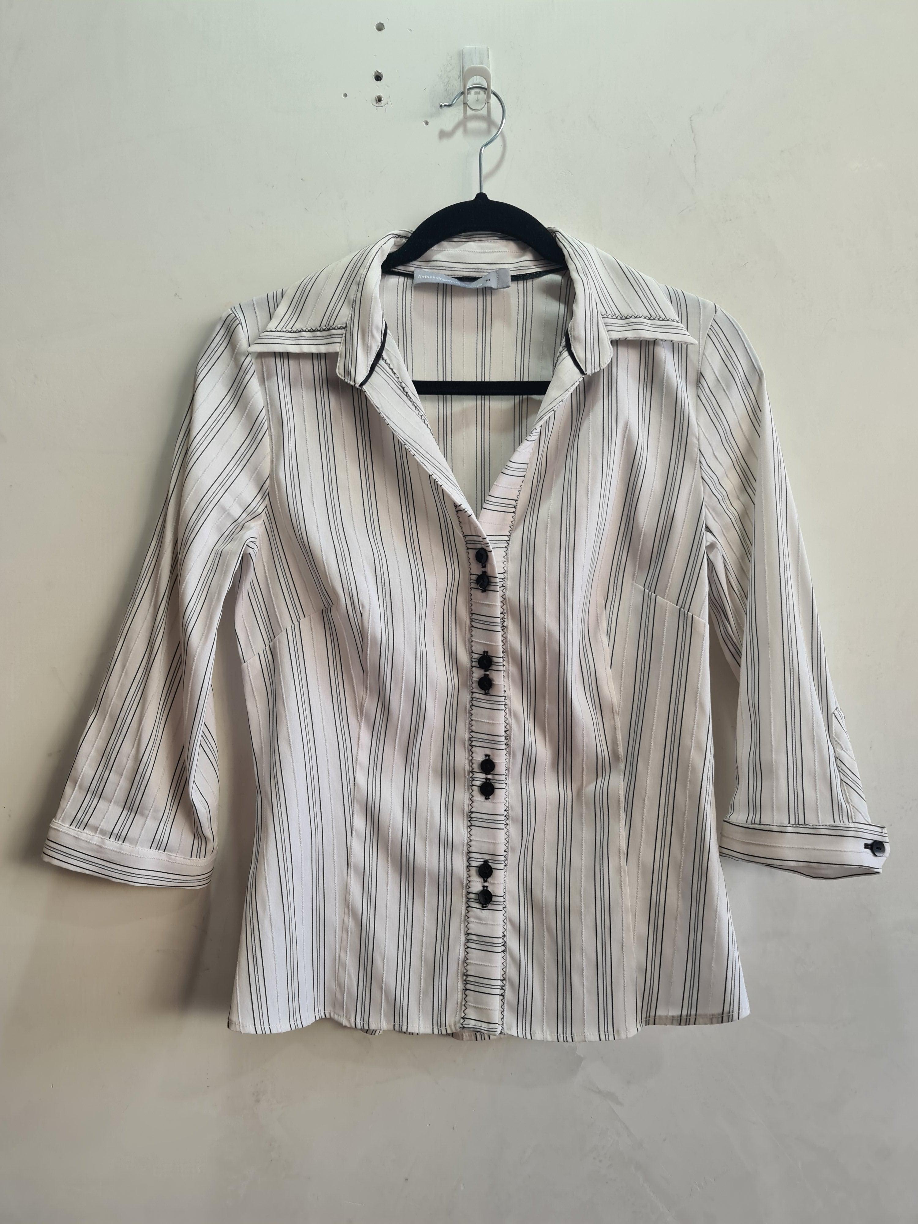 Anthea Crawford White with Black Stripe shirt - size 10