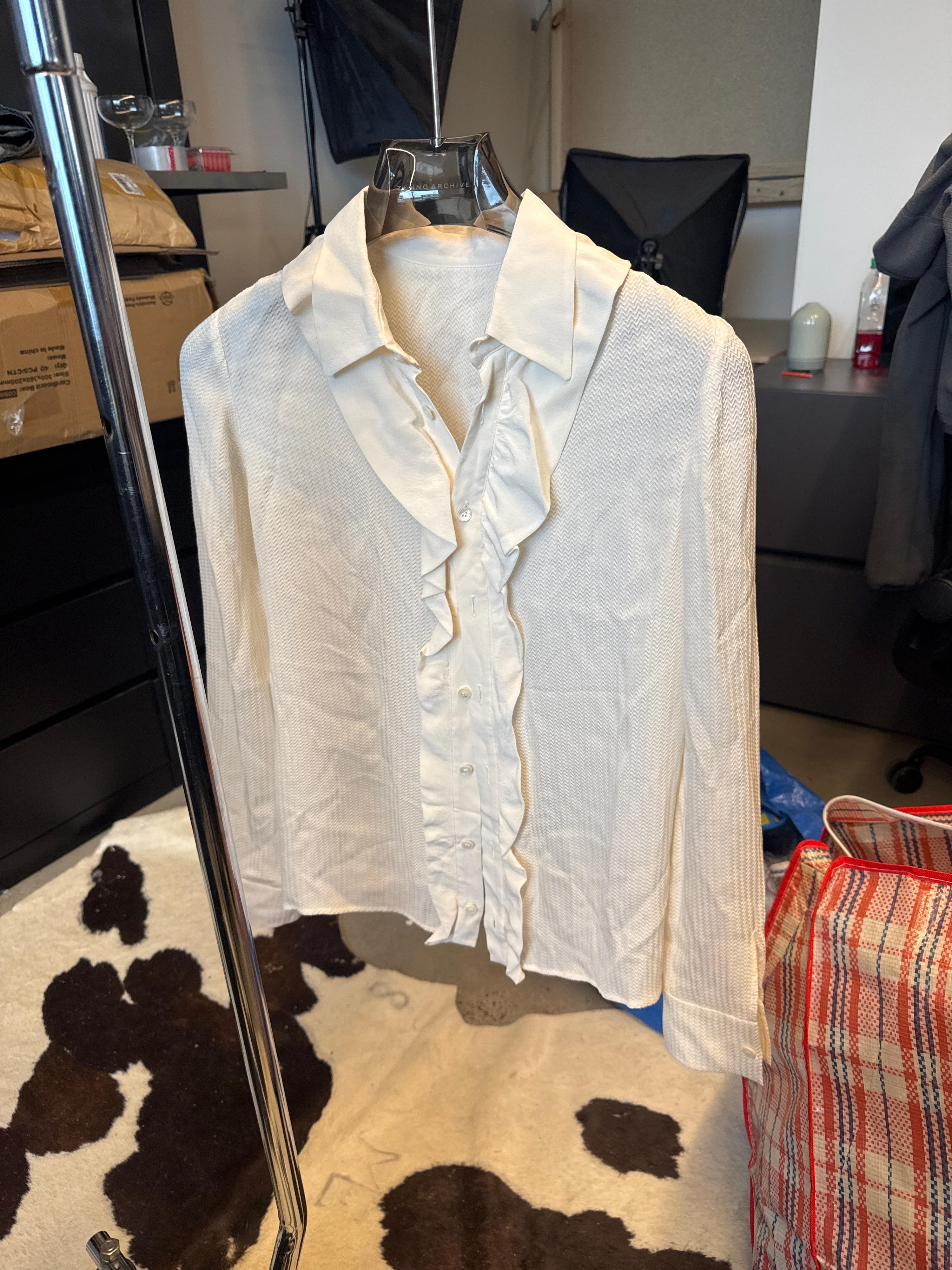 Miu Miu Vintage Silk Frilly Blouse Cream (Size 36)