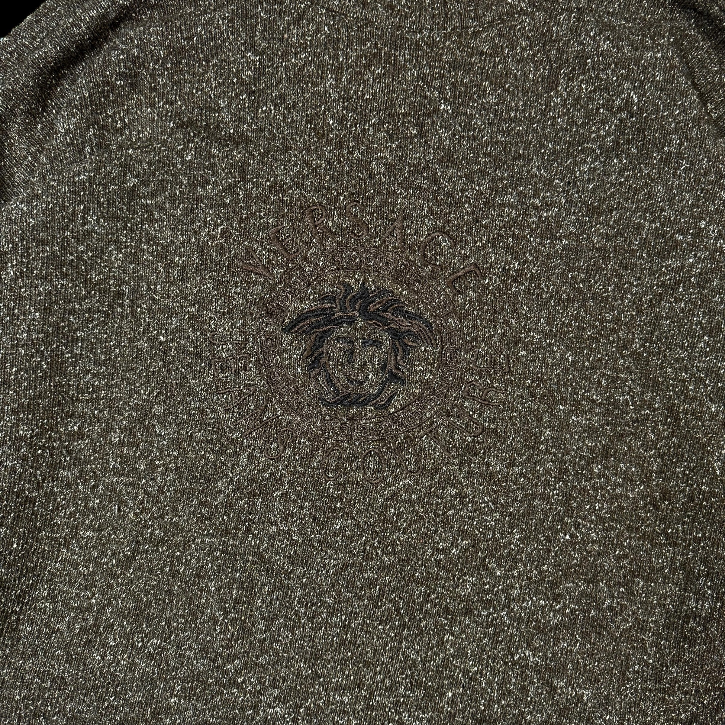 Versace 90s Medusa Logo Embroidered Wool Sweatshirt Brown (Size XL) thumbnail 6