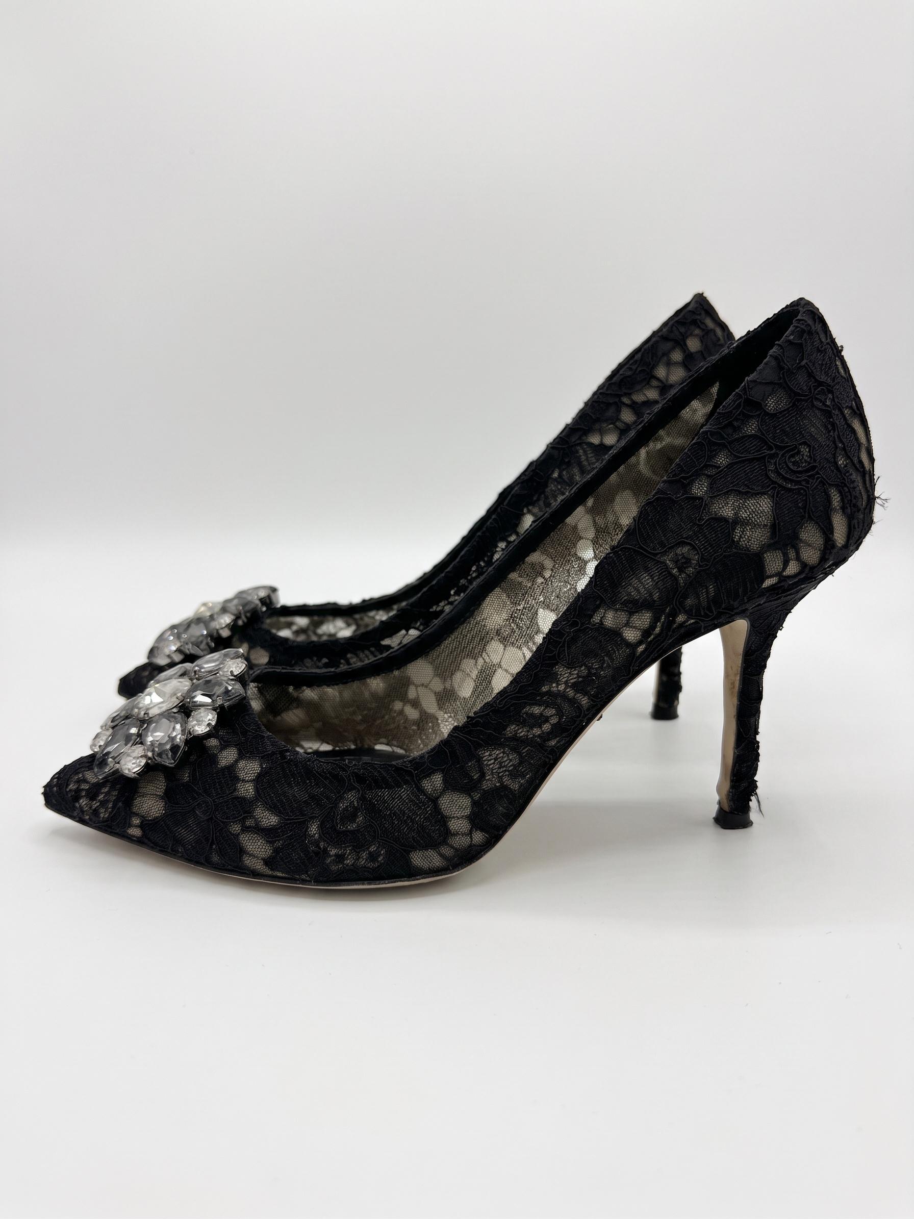 Dolce & Gabbana Black Lace Embellished Heels 38 thumbnail 7