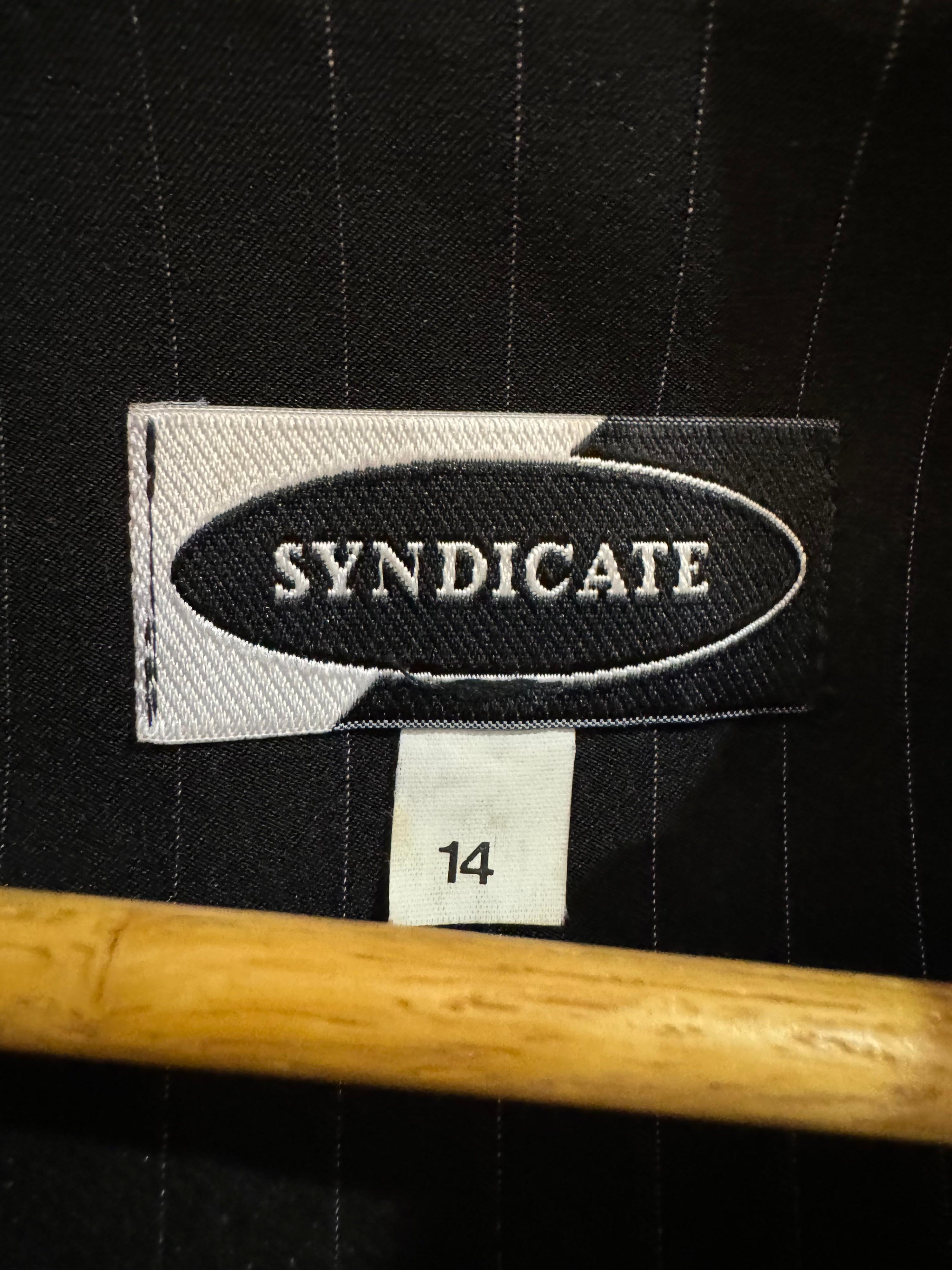 SYNDICATE Vintage Black belted striped jacket Size 14 thumbnail 8