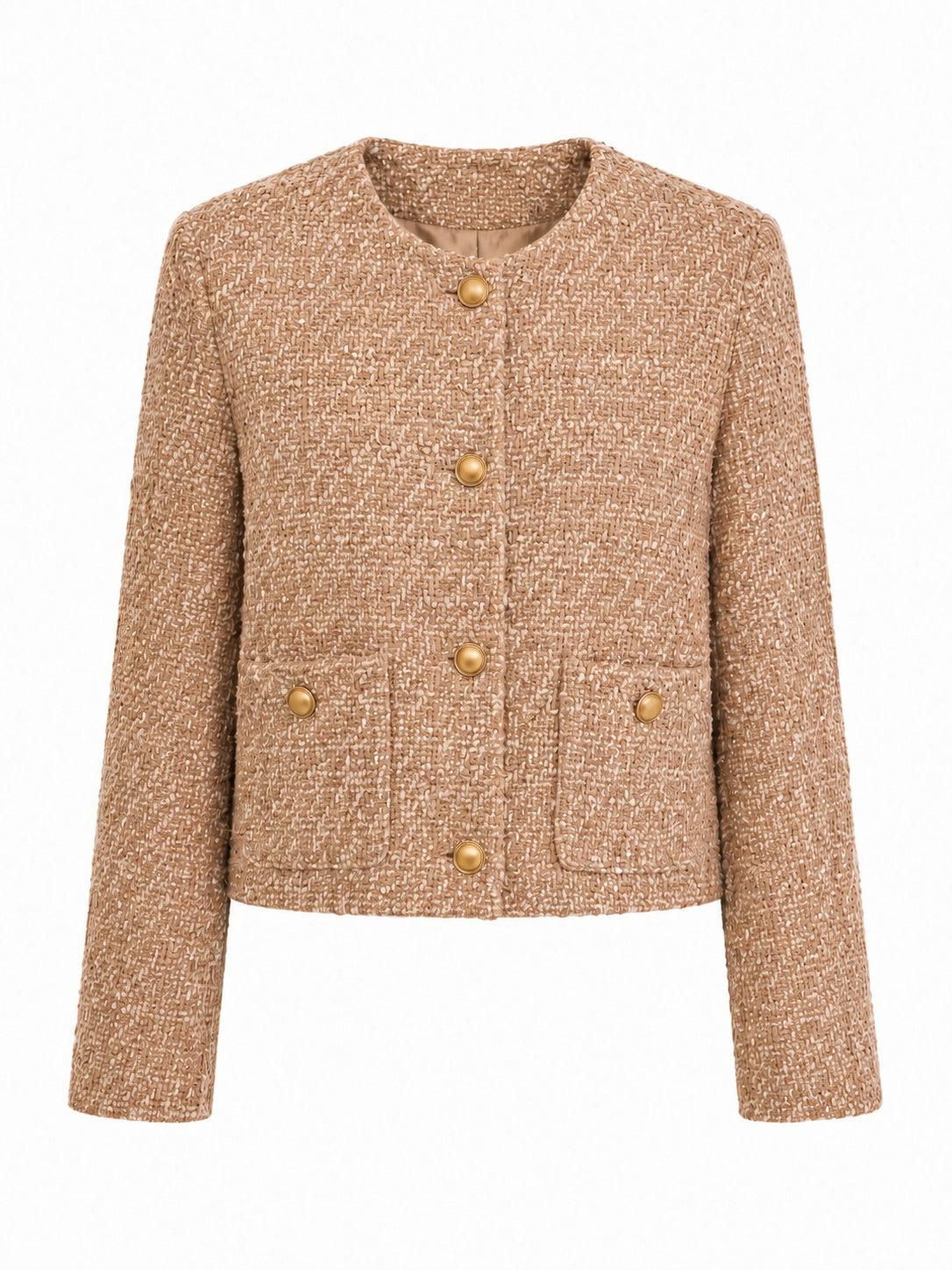 No Brand Neutral Bouclé Gold-Button Jacket M