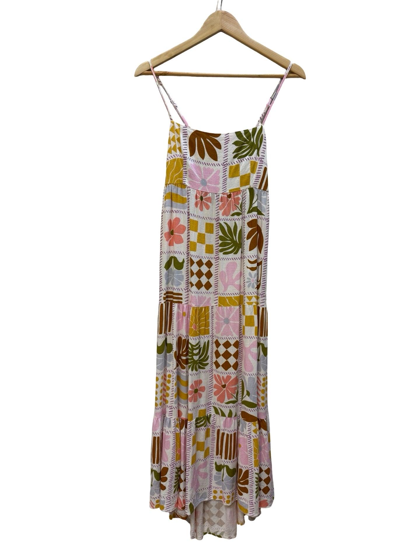 Paper Heart Linen Blend Patchwork Floral Midi Dress 10