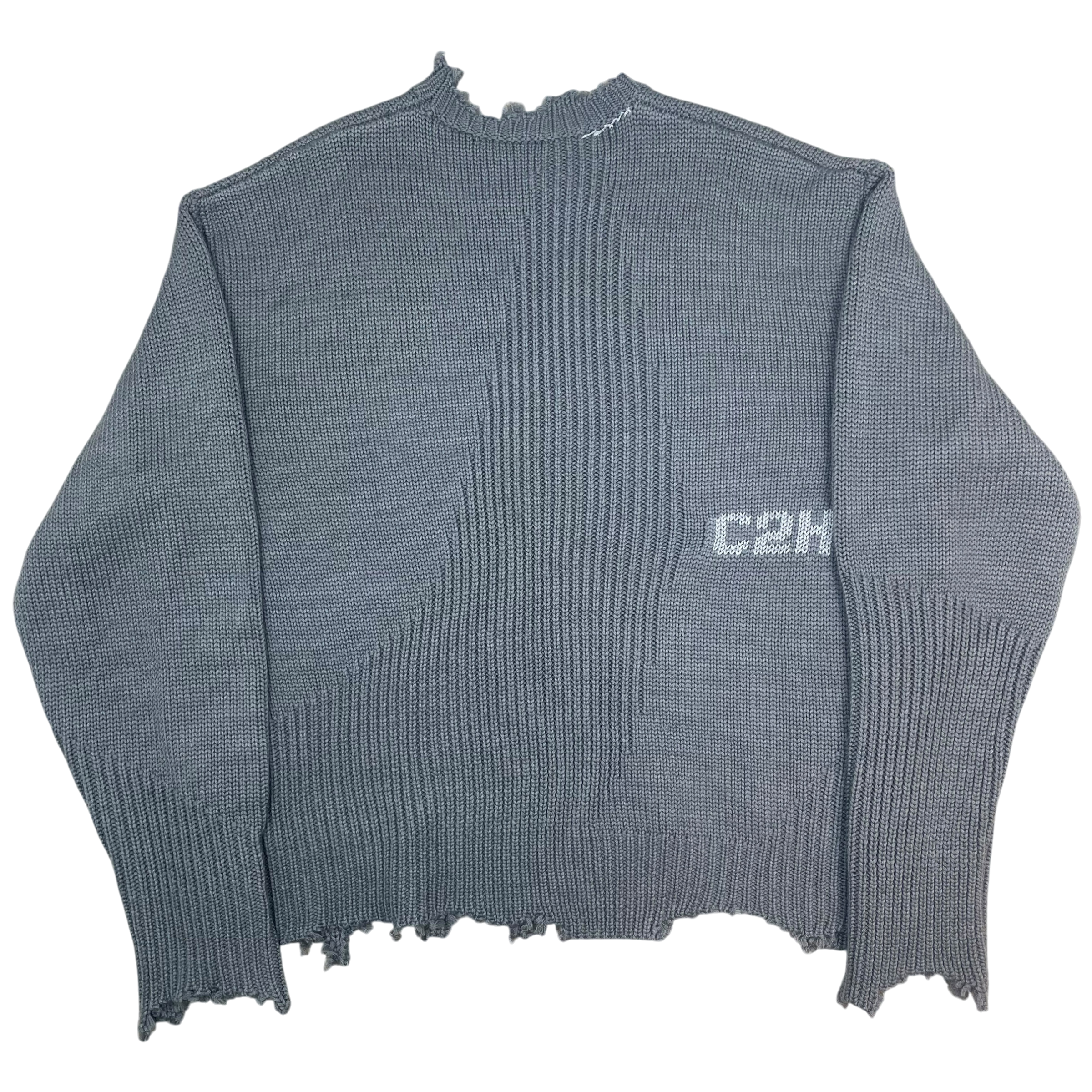 C2H4 Arc Sculpture Wool Blend Distressed Knit Sweatshirt Grey (Size M) thumbnail 3