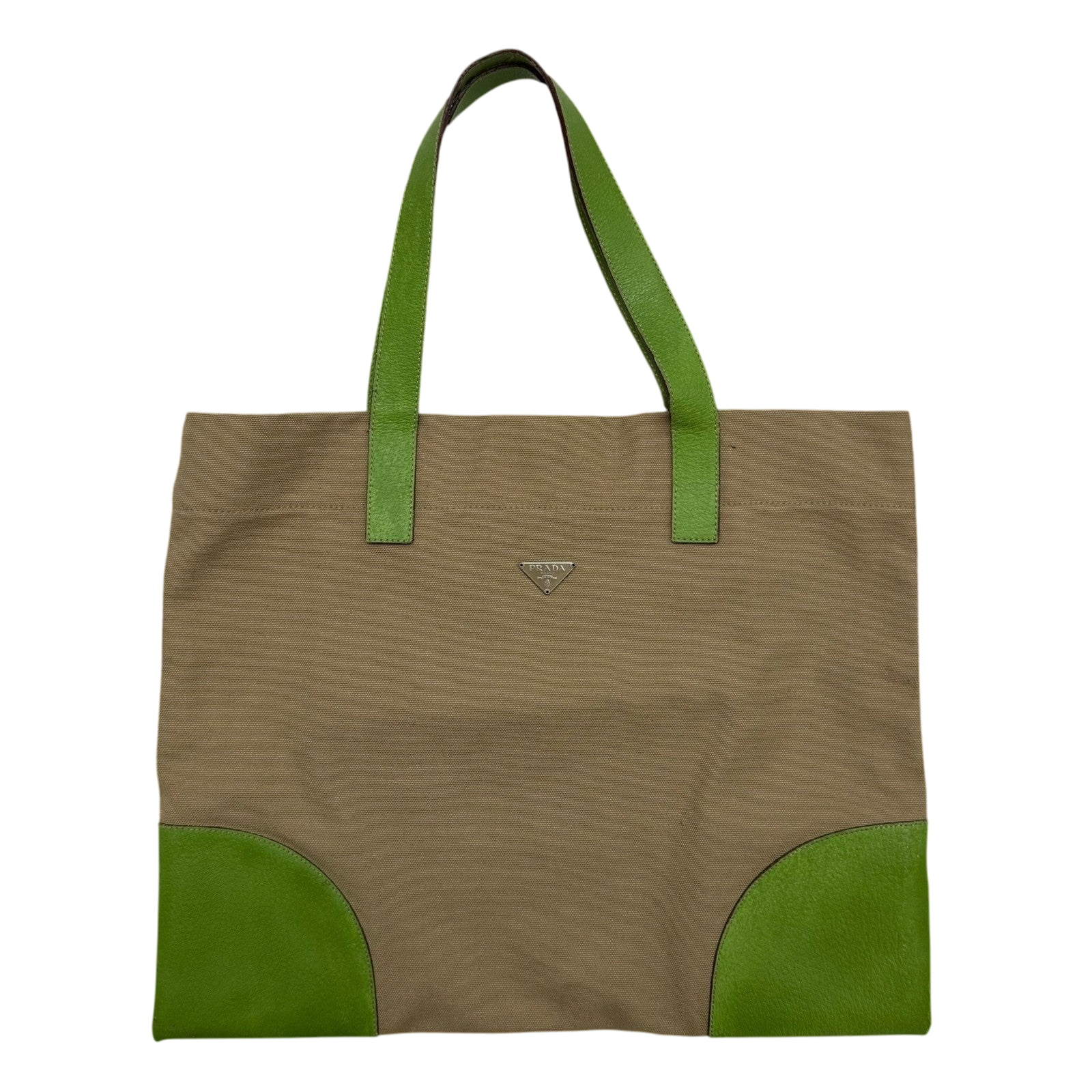 Prada Canvas & Leather Tote Bag Beige/Green thumbnail 2