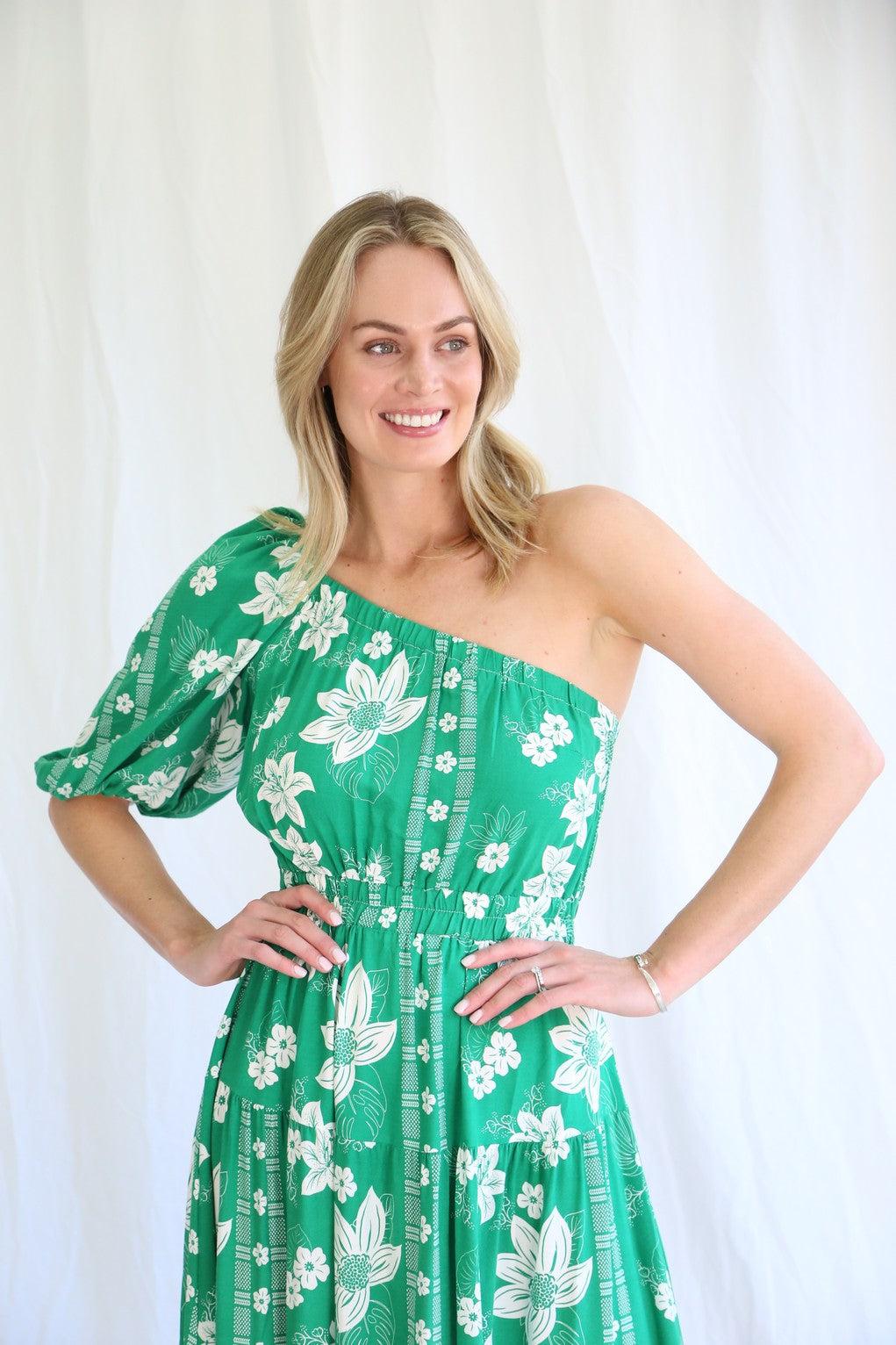 Tropic Green One Shoulder Dress - 8 thumbnail 3
