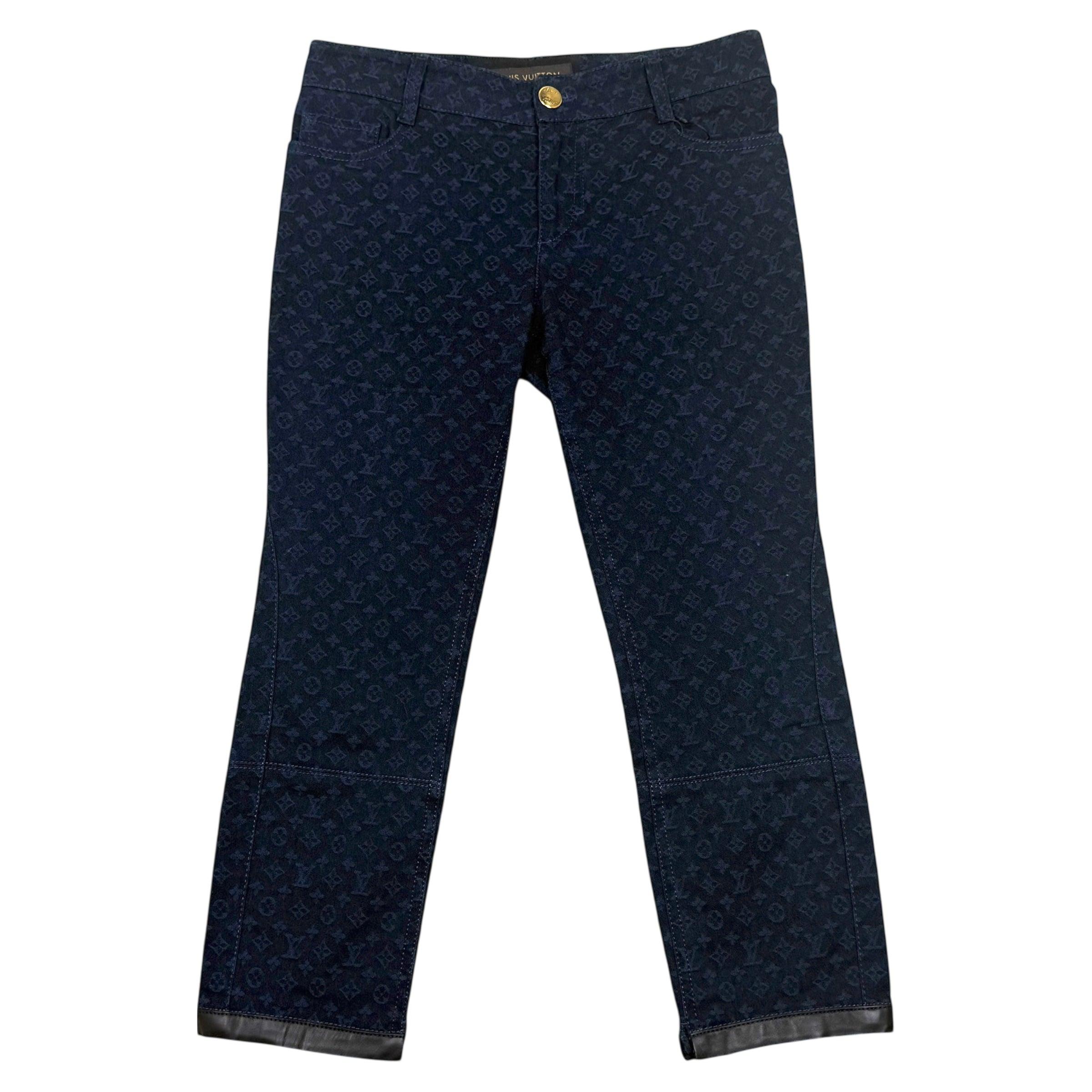 Louis Vuitton Monogram Lambskin Trim Capri Denim Pants Navy (Size 36)