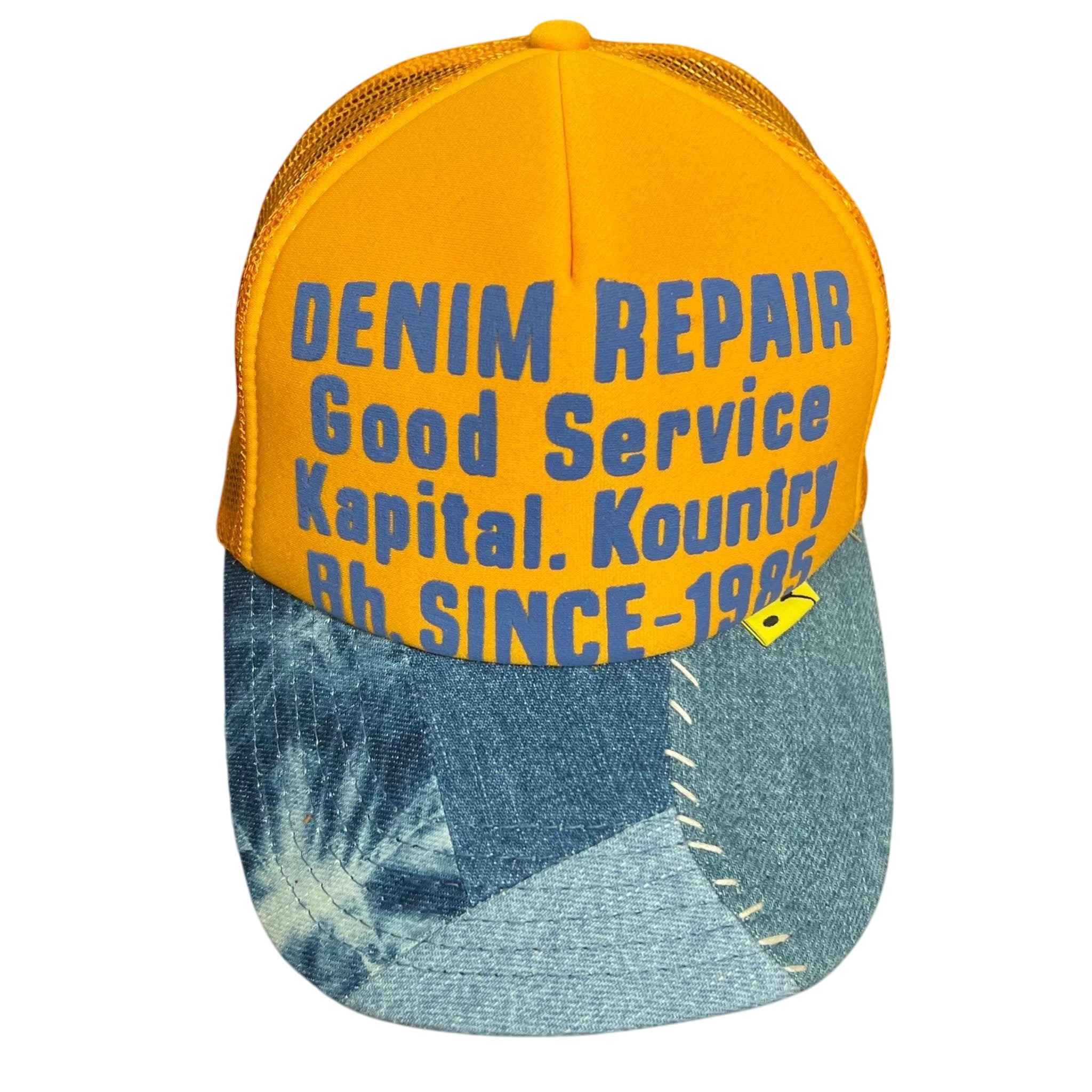 Kapital ‘Denim Repair Service’ Denim Reconstruction Trucker Cap Yellow/Light Blue thumbnail 3