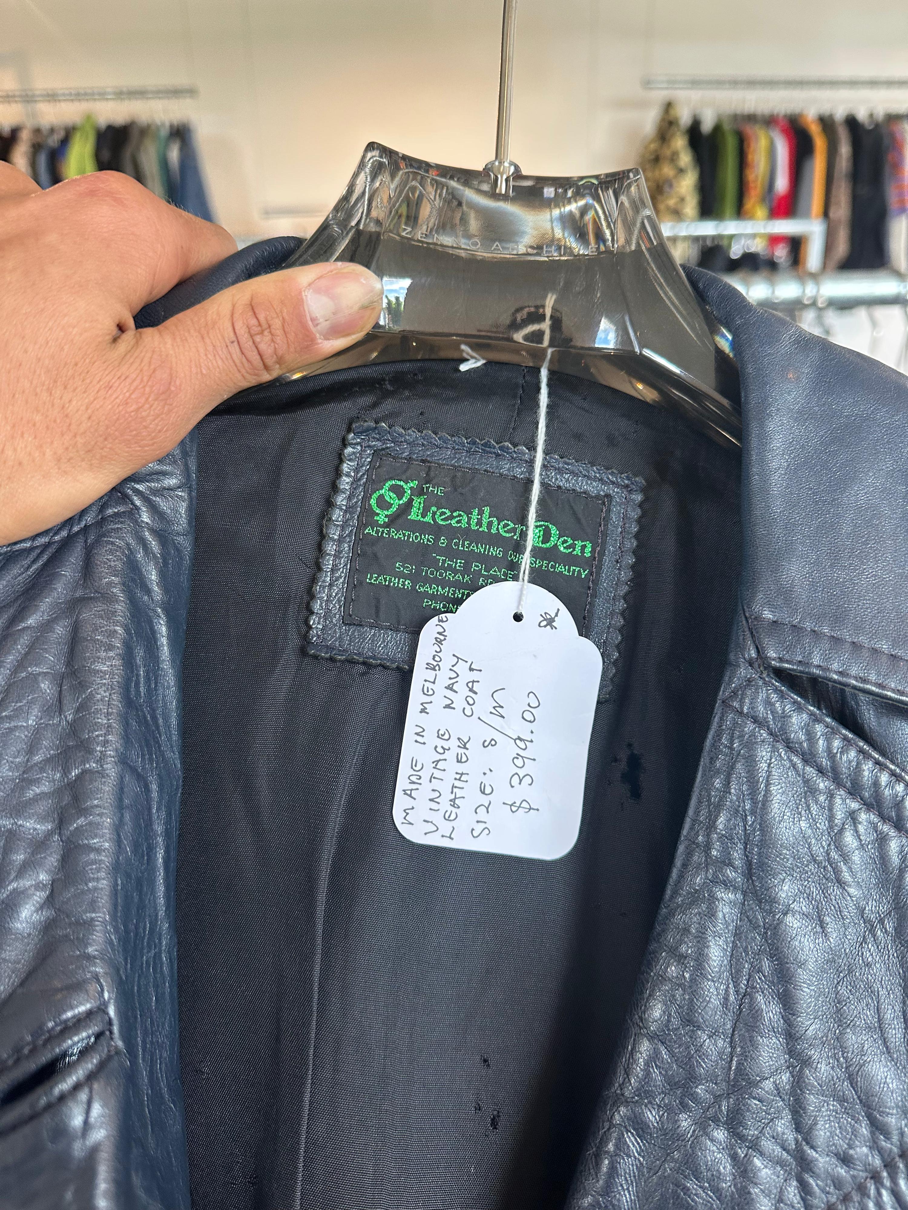 Leather Den 70s Leather Coat Navy (Made in Aus) (Fits S-M Womens) thumbnail 2