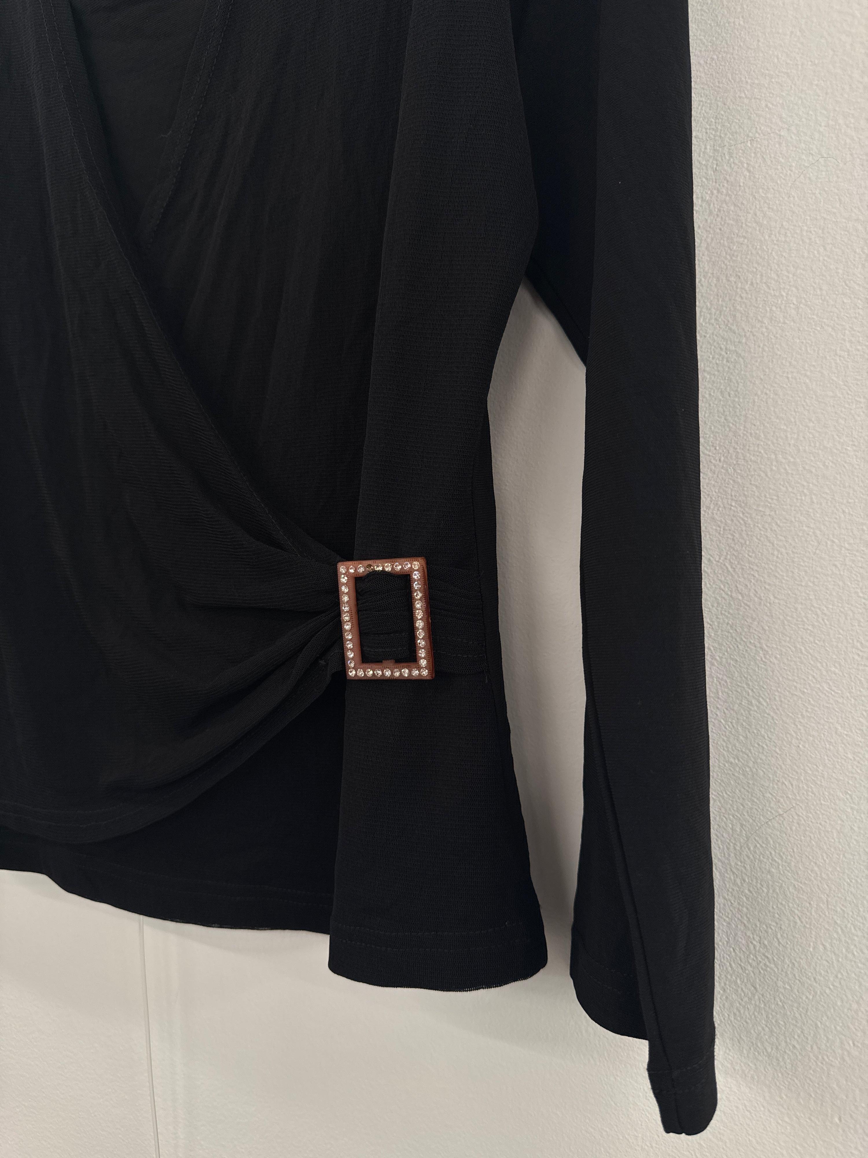Black Mesh Wrap Top with Bling Buckle - Size S thumbnail 3