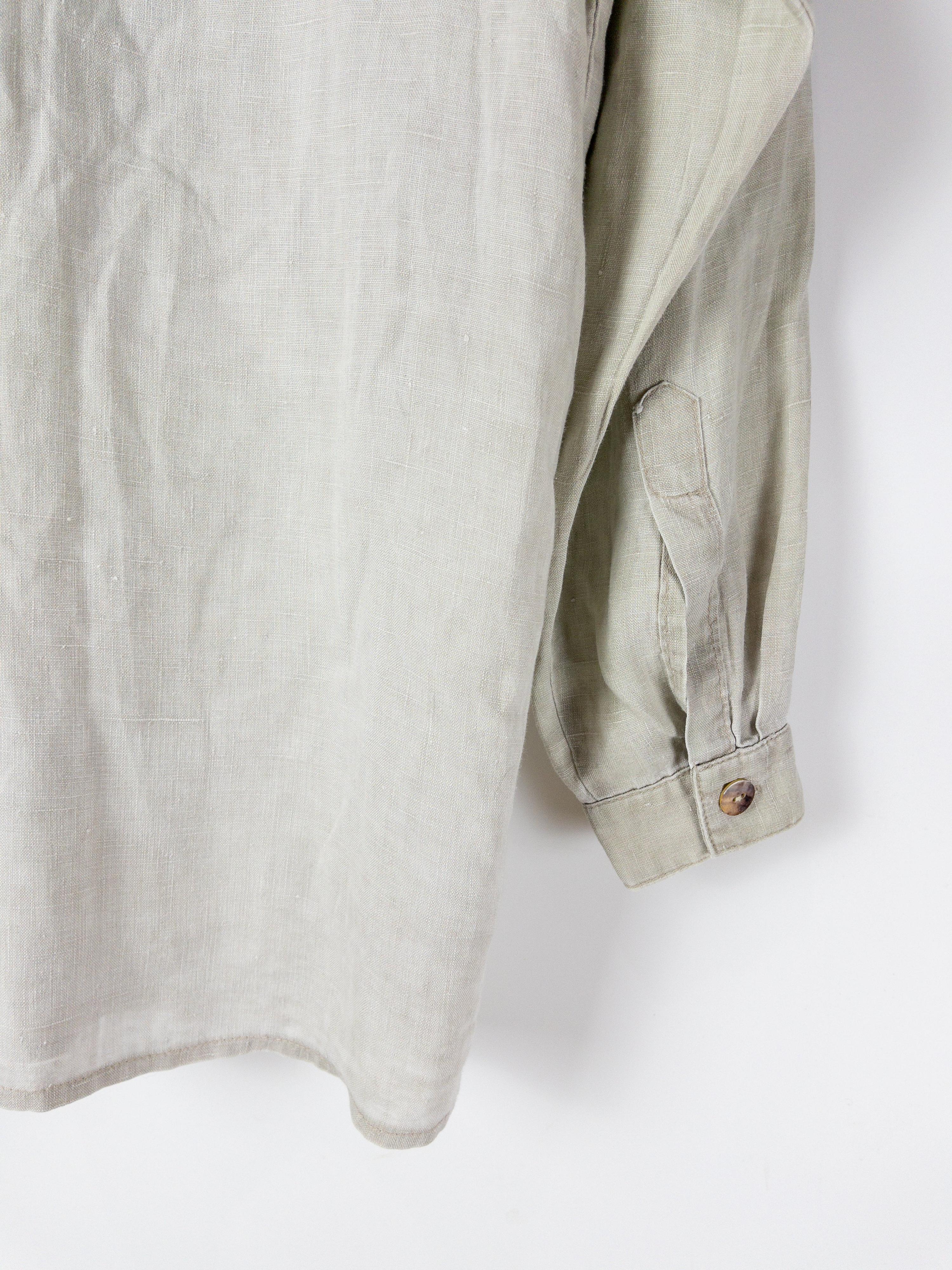Vintage CUE Khaki Oversized Sage Linen Shirt Size 10 thumbnail 5