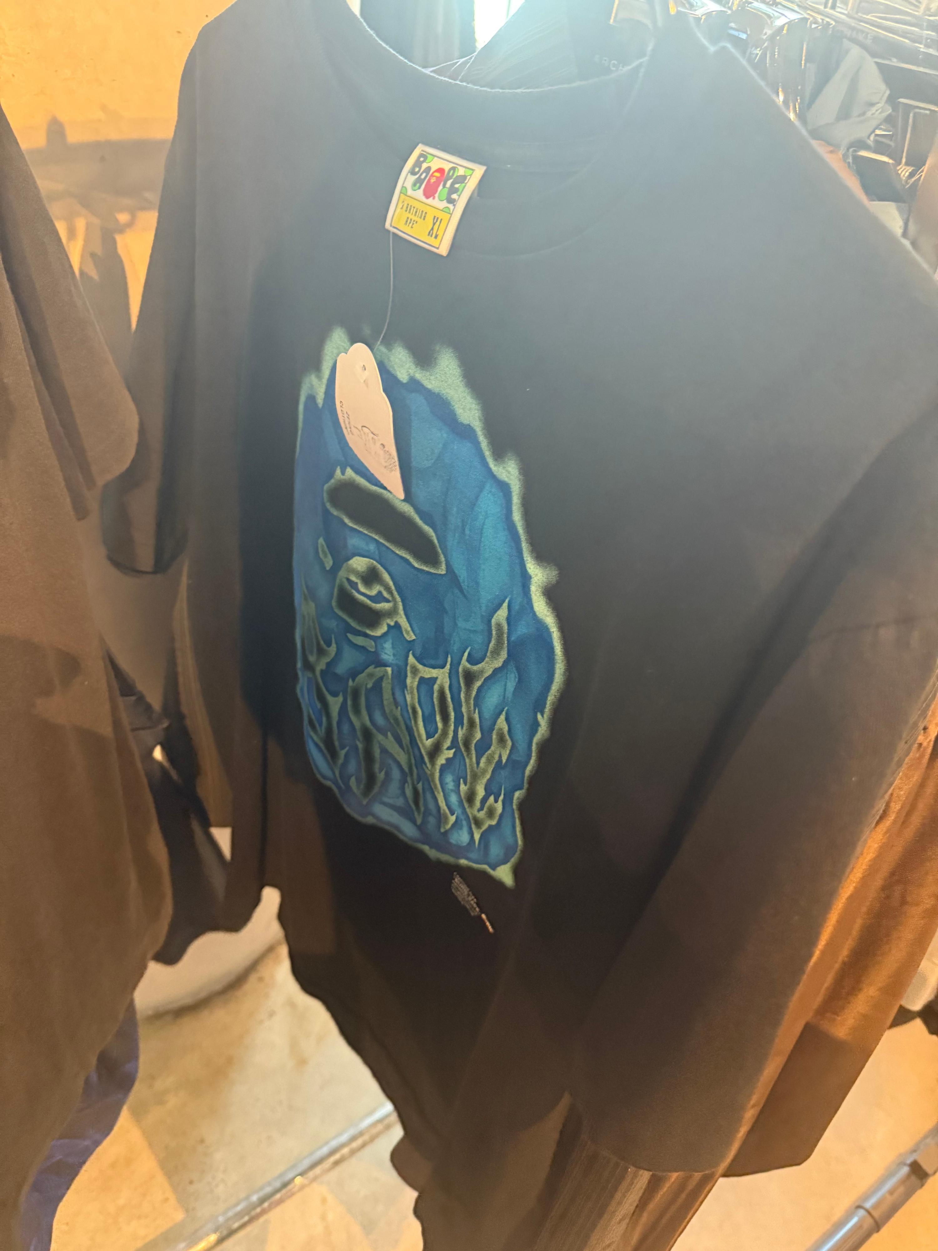 A Bathing Ape (BAPE) Blue Flames Ape Head T-Shirt (Fits L–XL)