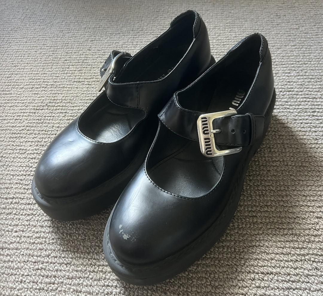 Miu Miu Black Mary Jane Platform Loafers 39/40