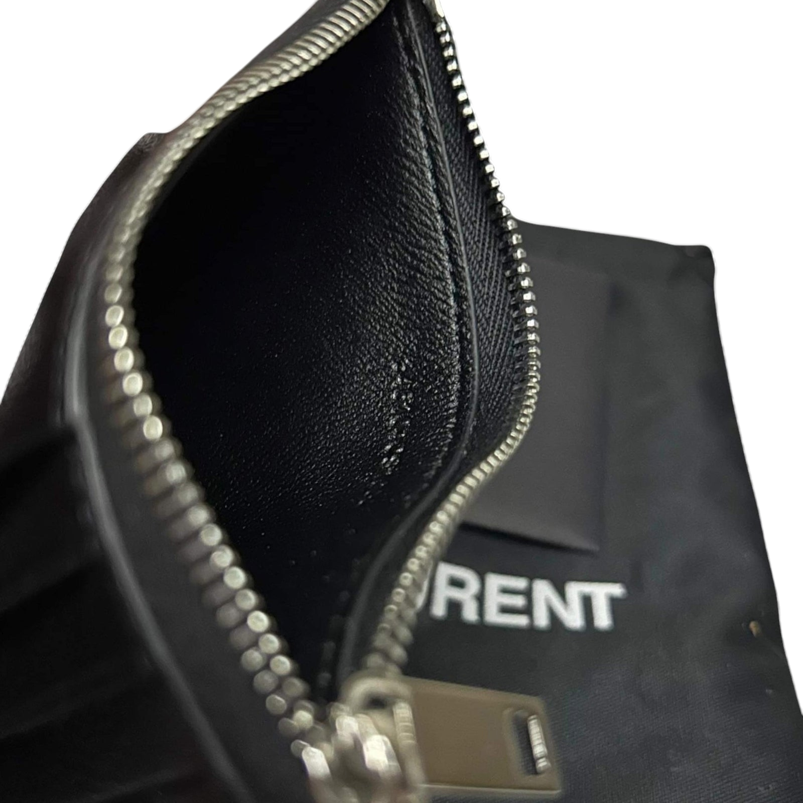 Saint Laurent Grained Leather Fragment Zip Card Case Black thumbnail 4