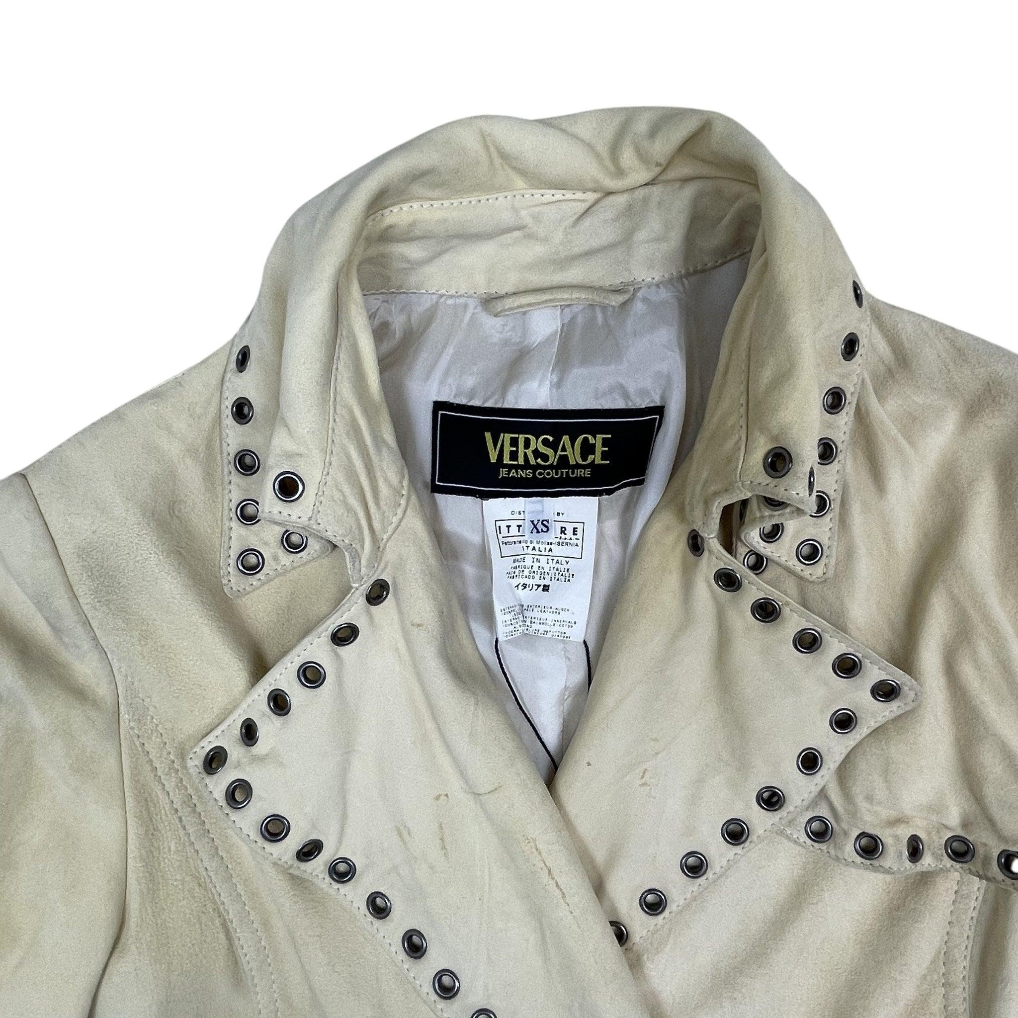 Versace 90s Suede Eyelet Coat Light Yellow (Size XS Womens) thumbnail 2