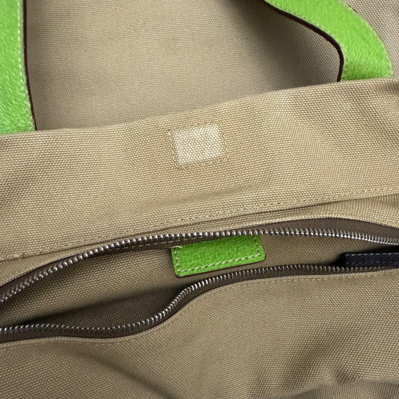 Prada Canvas & Leather Tote Bag Beige/Green thumbnail 9