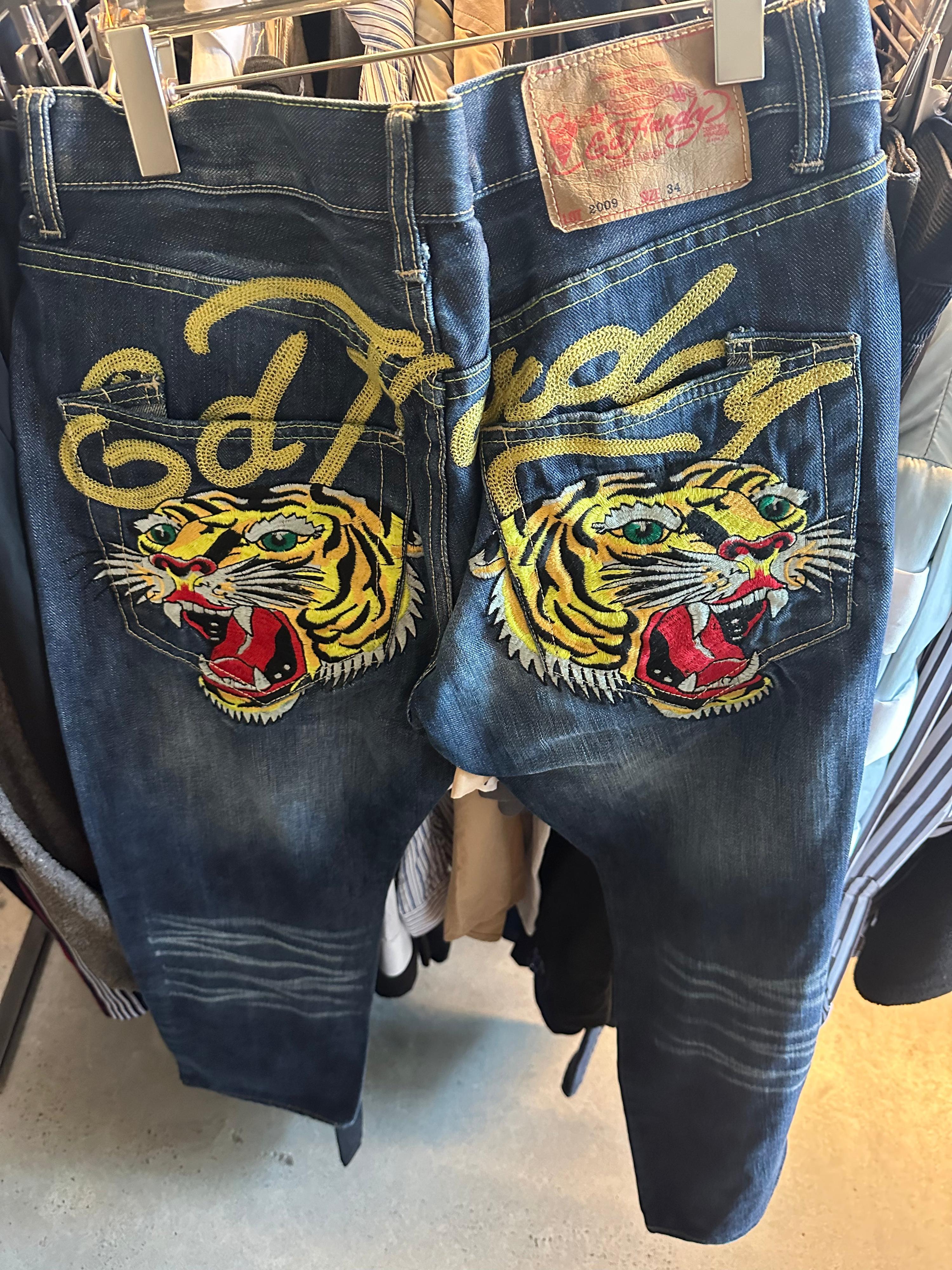 Ed Hardy 00s Tiger Embroidered Jeans (Size 34”)