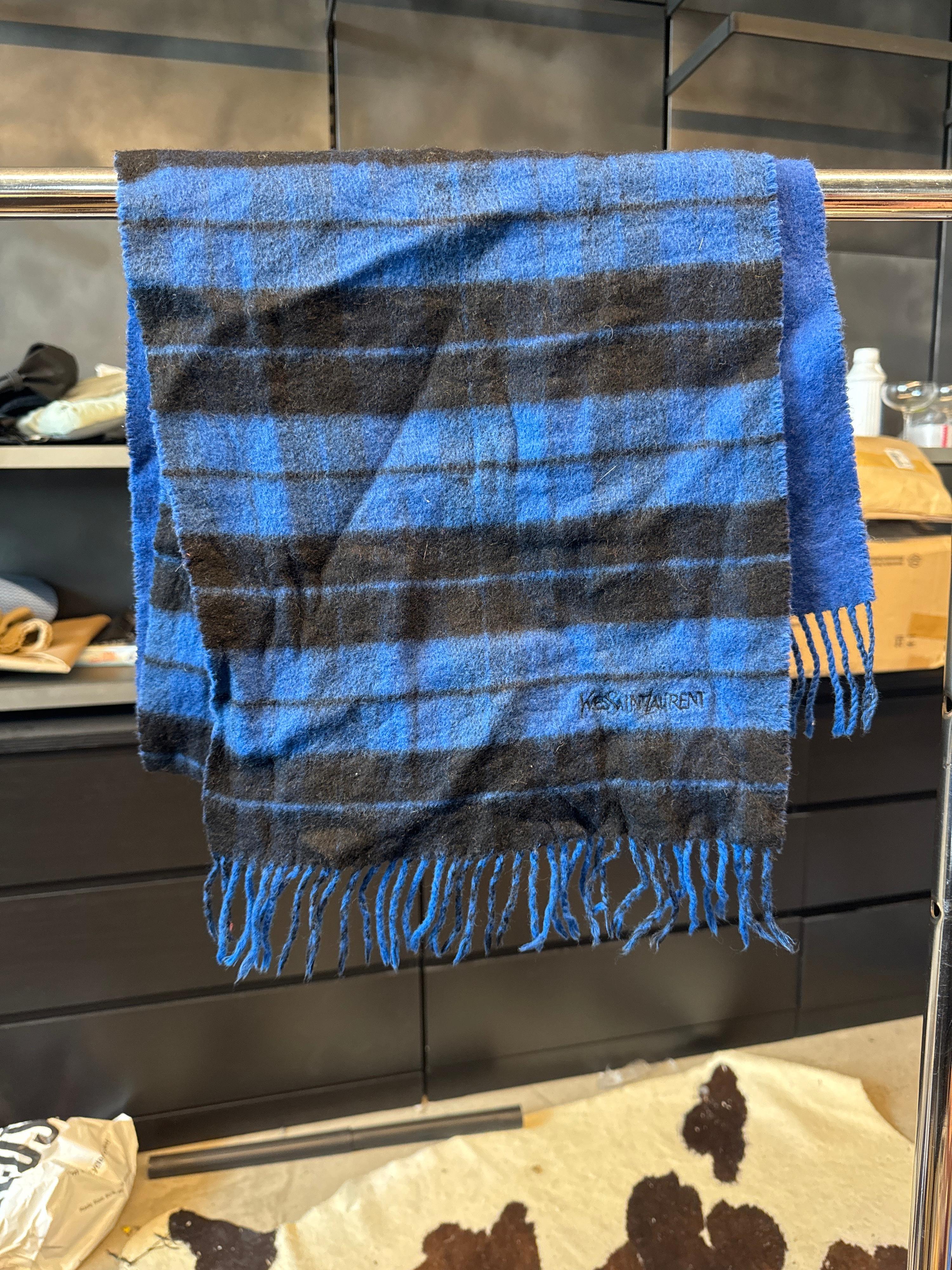 YSL Check Wool Scarf Blue/Black