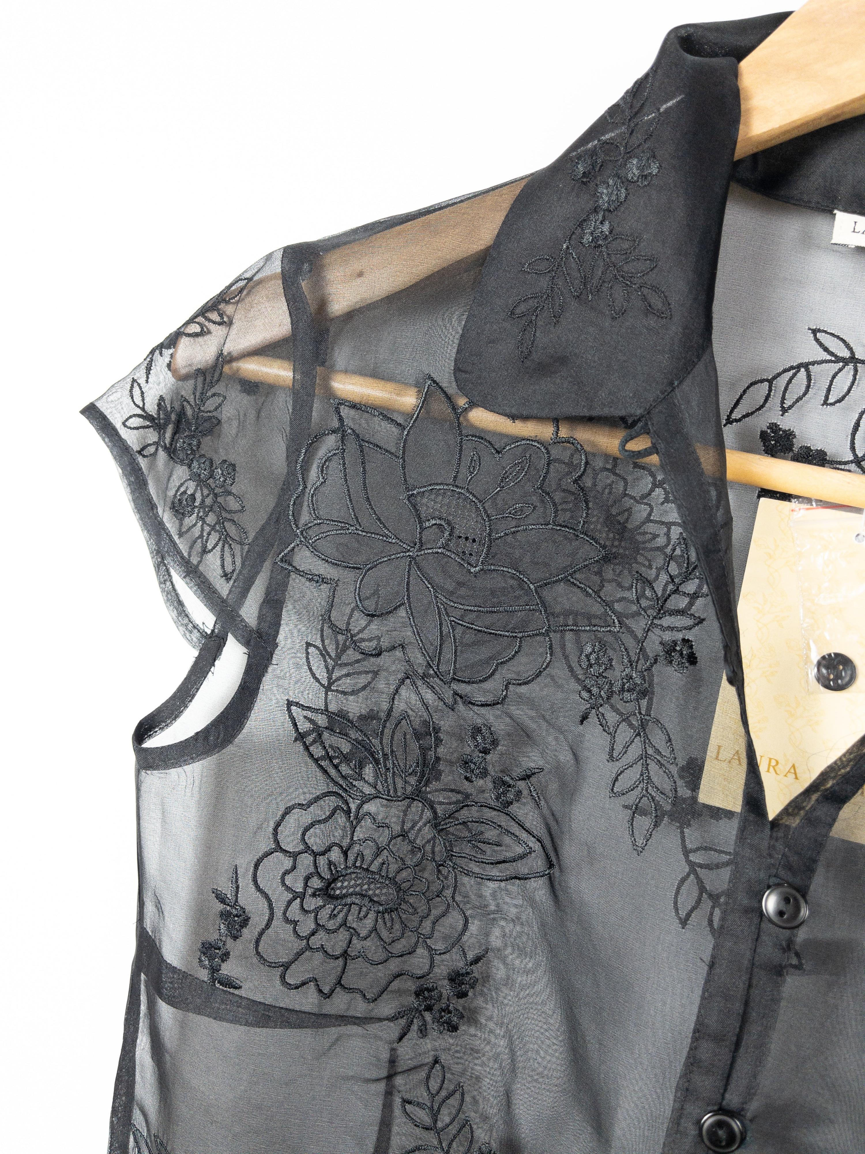 LAURA ASHLEY Vintage Sheer Black Silk Organza Top Size 6 NWT thumbnail 5