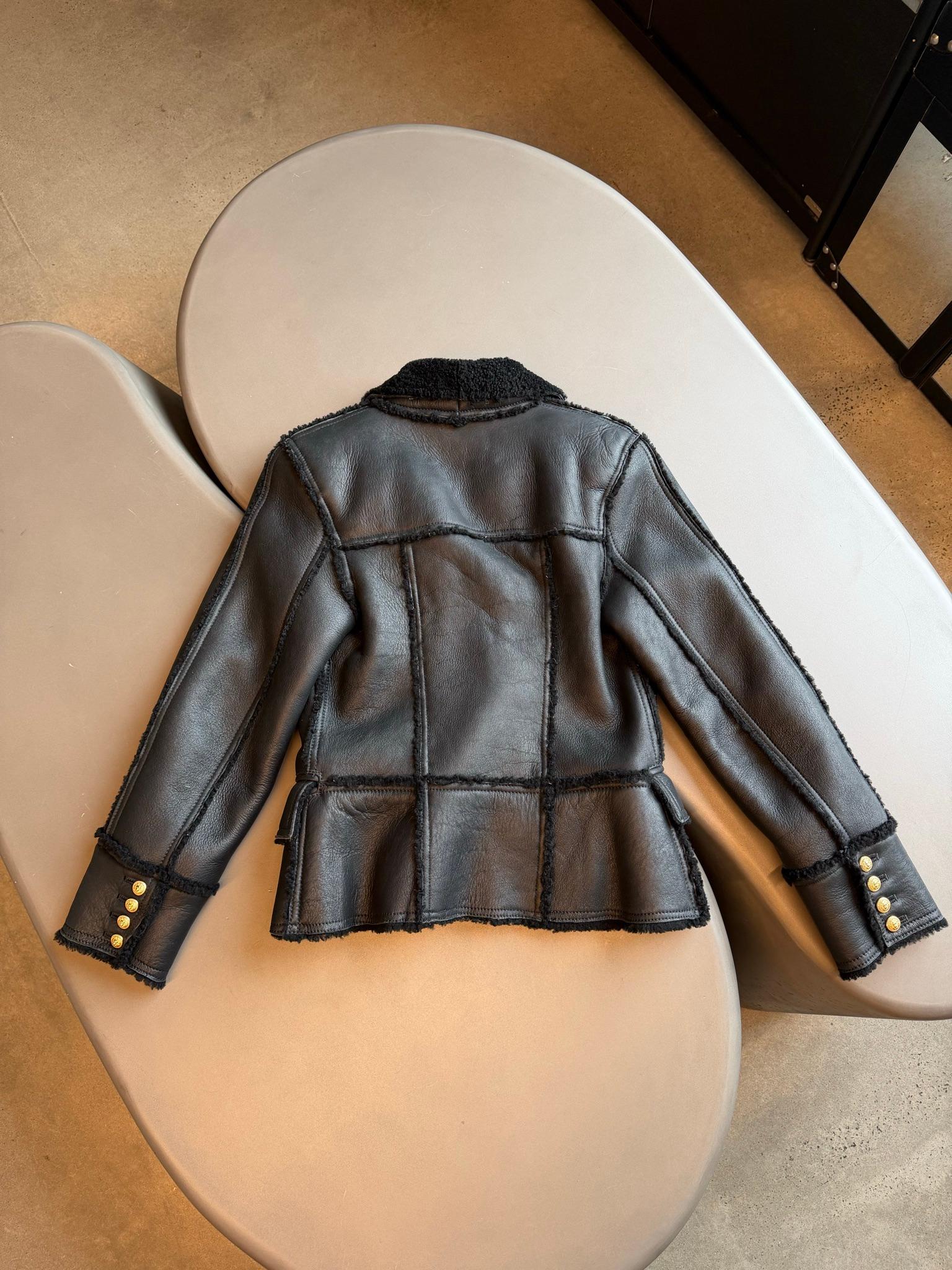 Balmain 2010s Double Breasted Shearling Leather Jacket Black (Size 38) thumbnail 3