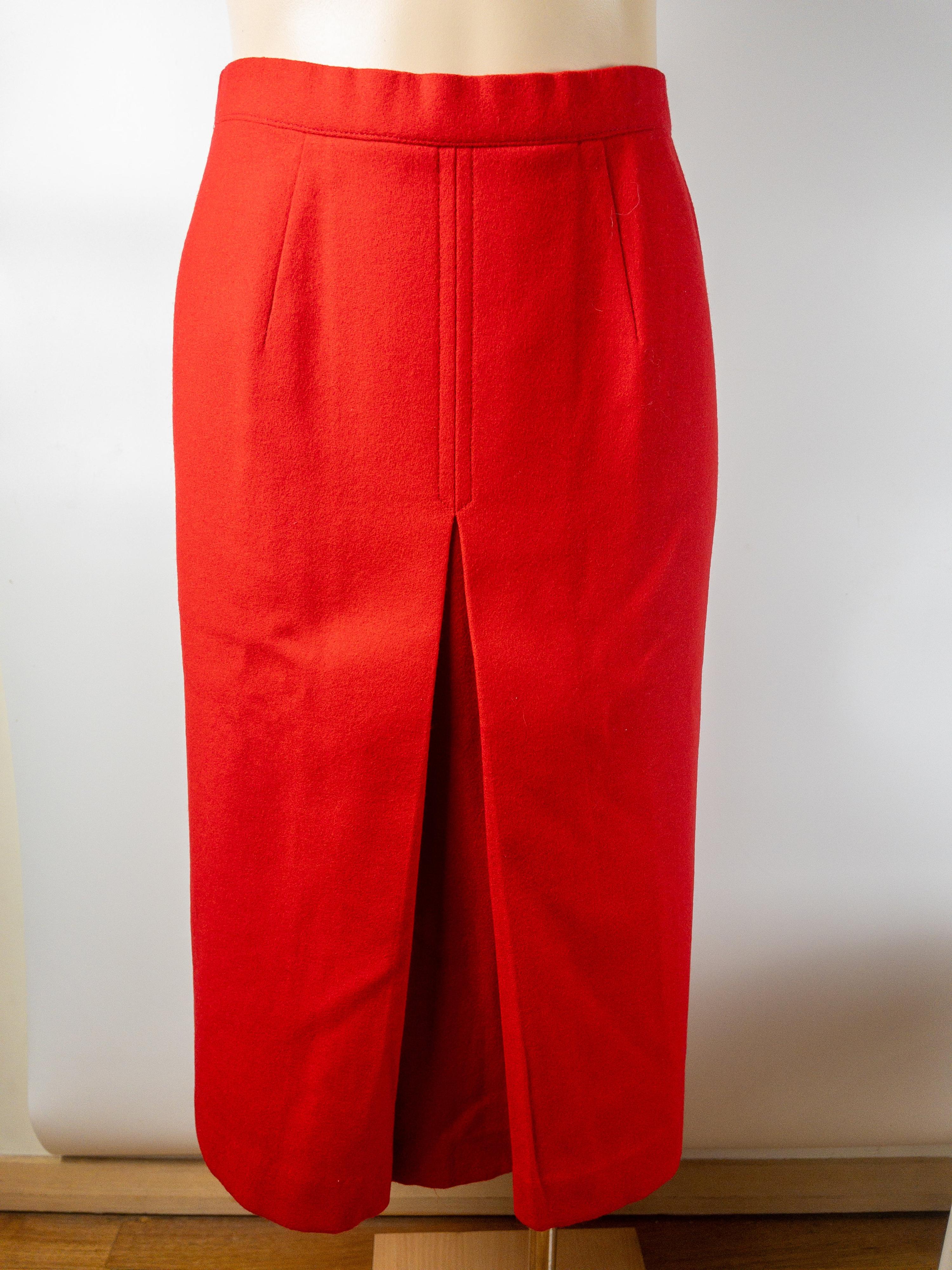 Vintage Red Wool A-Line Midi Skirt Size 8 thumbnail 2