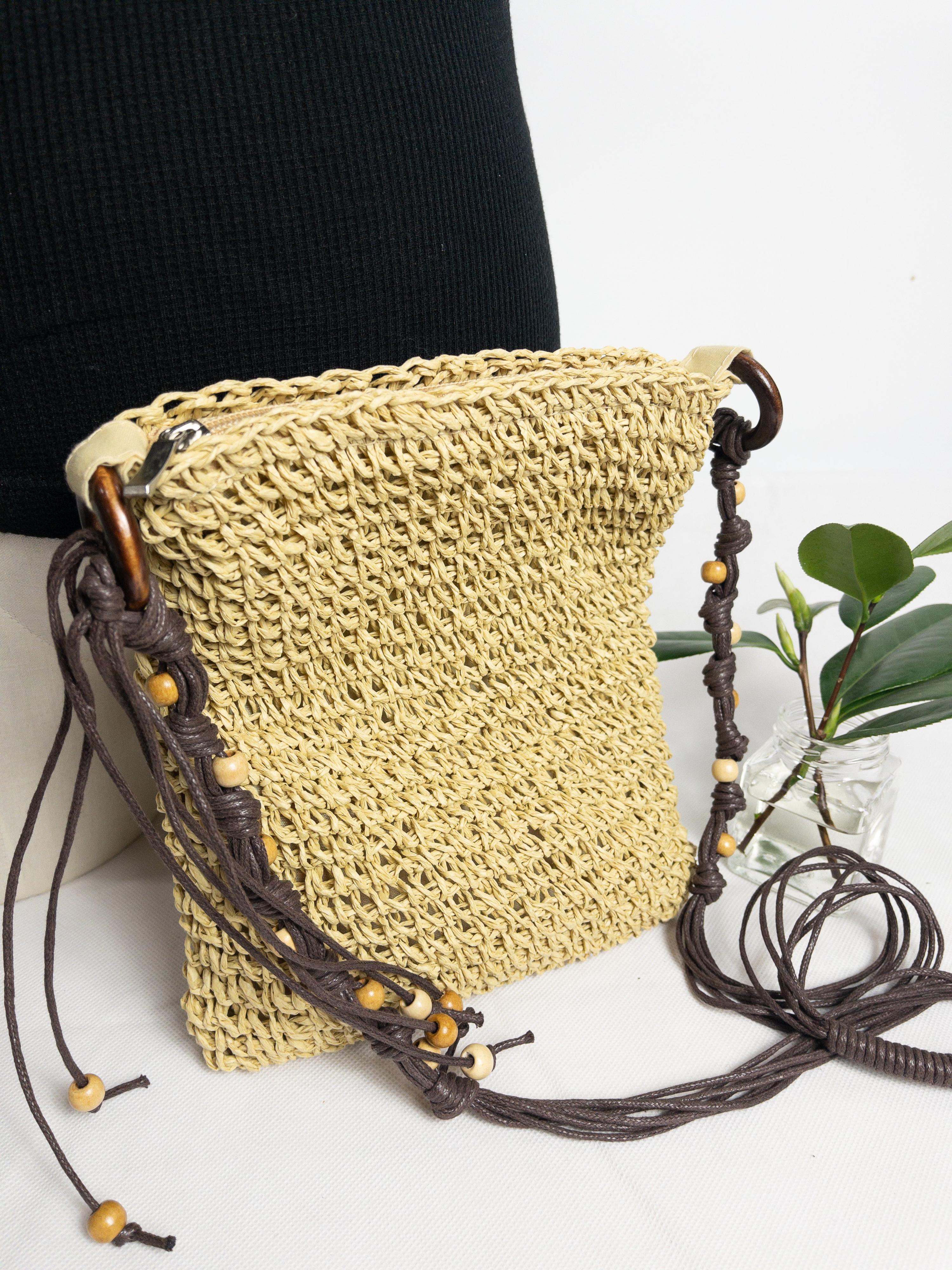 Natural Straw Crossbody Bag with Wooden Beads thumbnail 2