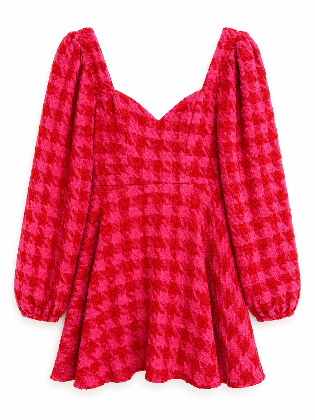ASOS Design Pink/Red Houndstooth Dress 10