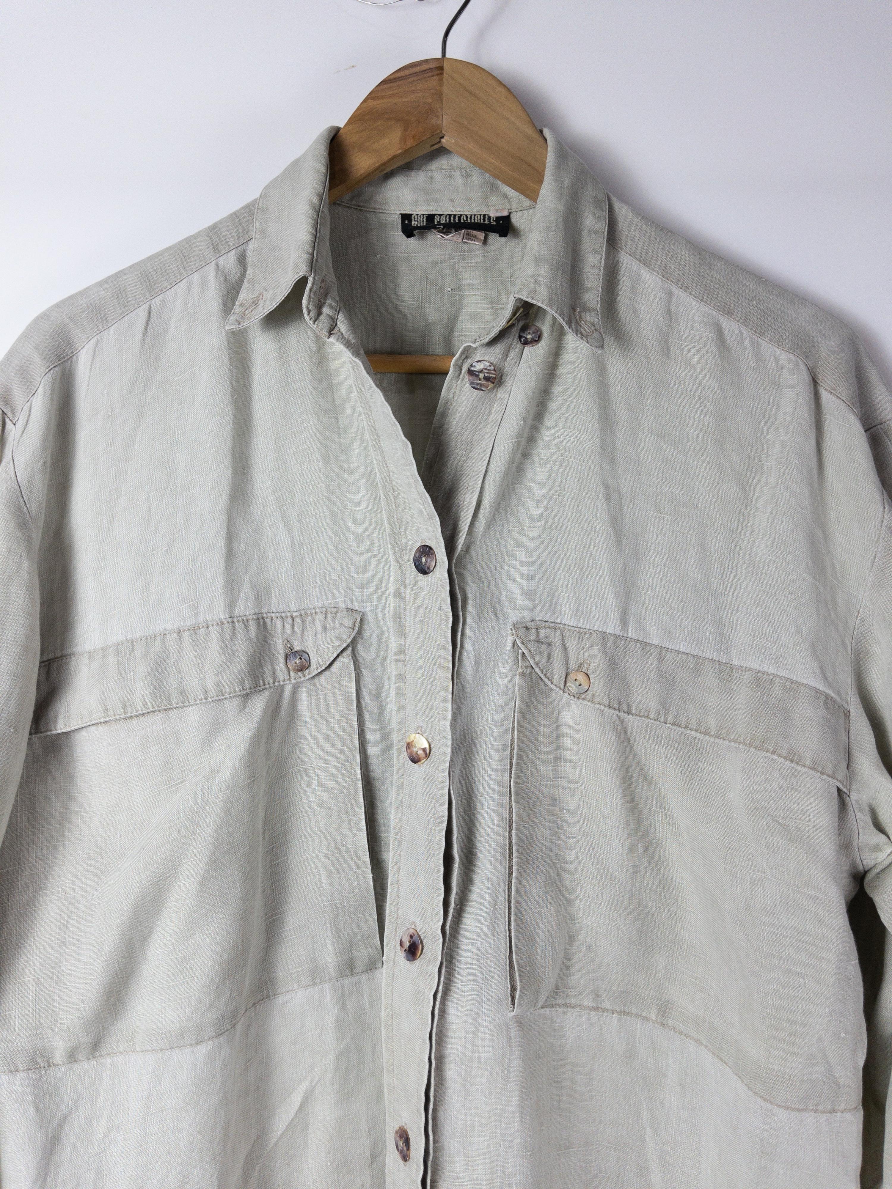 Vintage CUE Khaki Oversized Sage Linen Shirt Size 10 thumbnail 3
