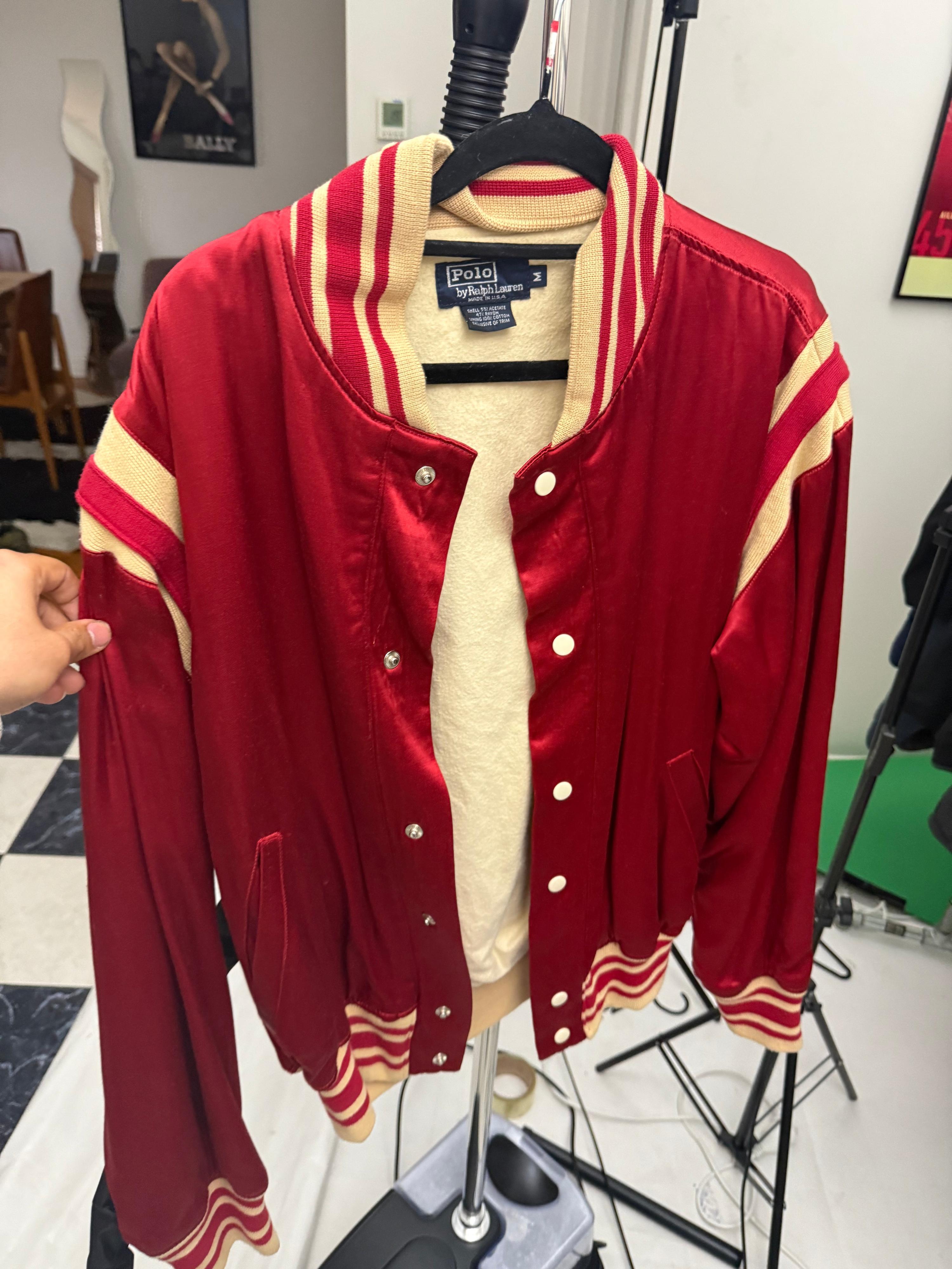 Polo Ralph Lauren 1993 Polo Ball Satin Stadium Jacket Red (Fits M-L)