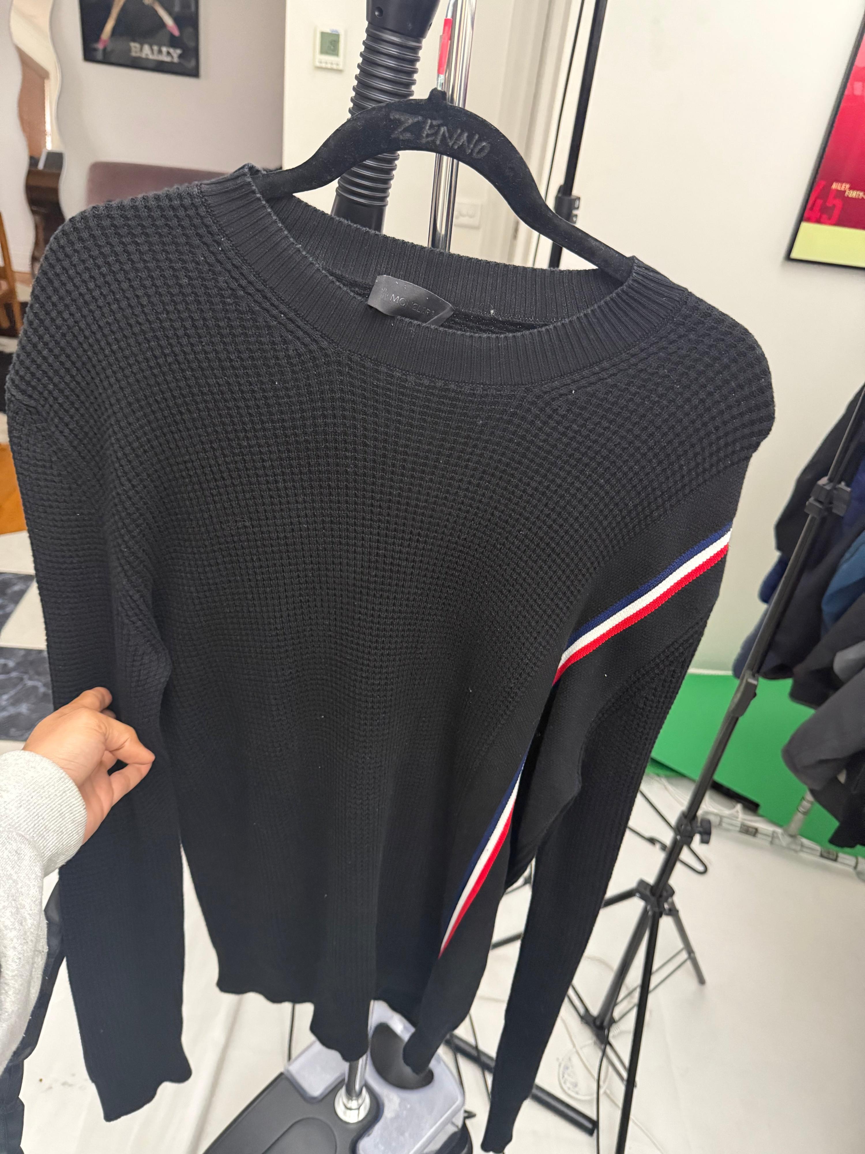 Moncler Girocollo Tricot Waffle-Knit Sweatshirt Black (Fits L-XL)
