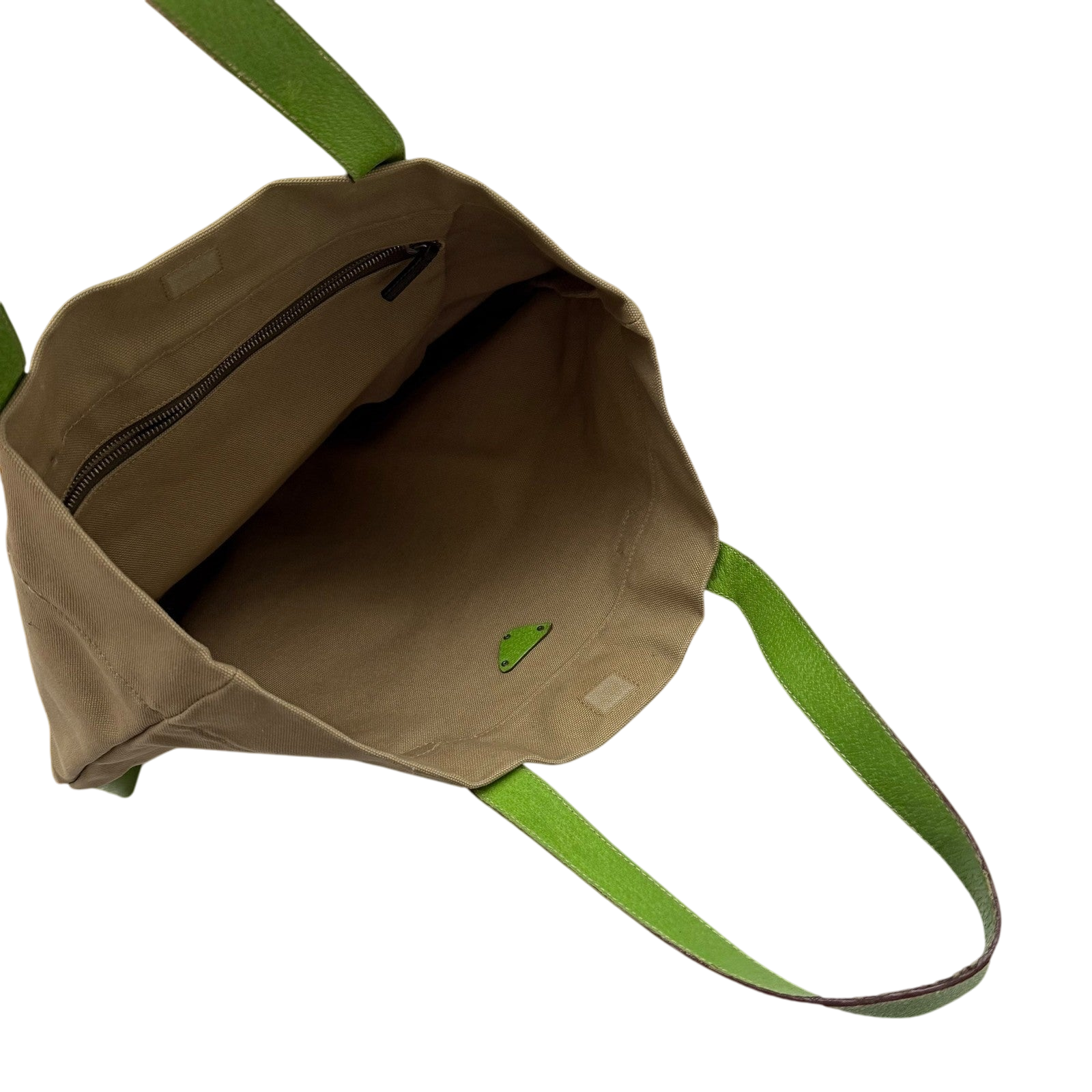 Prada Canvas & Leather Tote Bag Beige/Green thumbnail 7