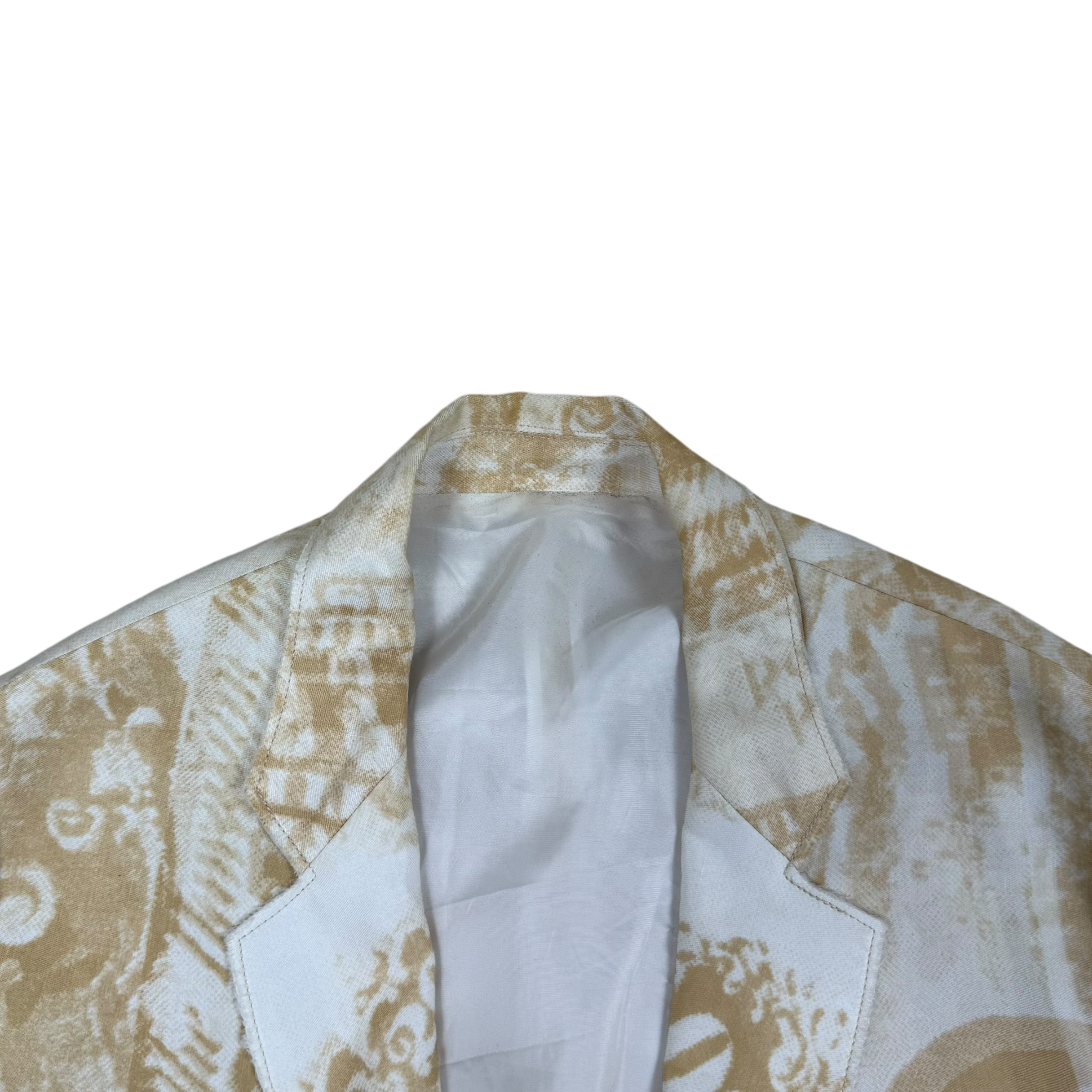Acne Studios SS13 Resort Linen Blend Raw Hem Jinx Currency Blazer Yellow/White (Size 36) thumbnail 2