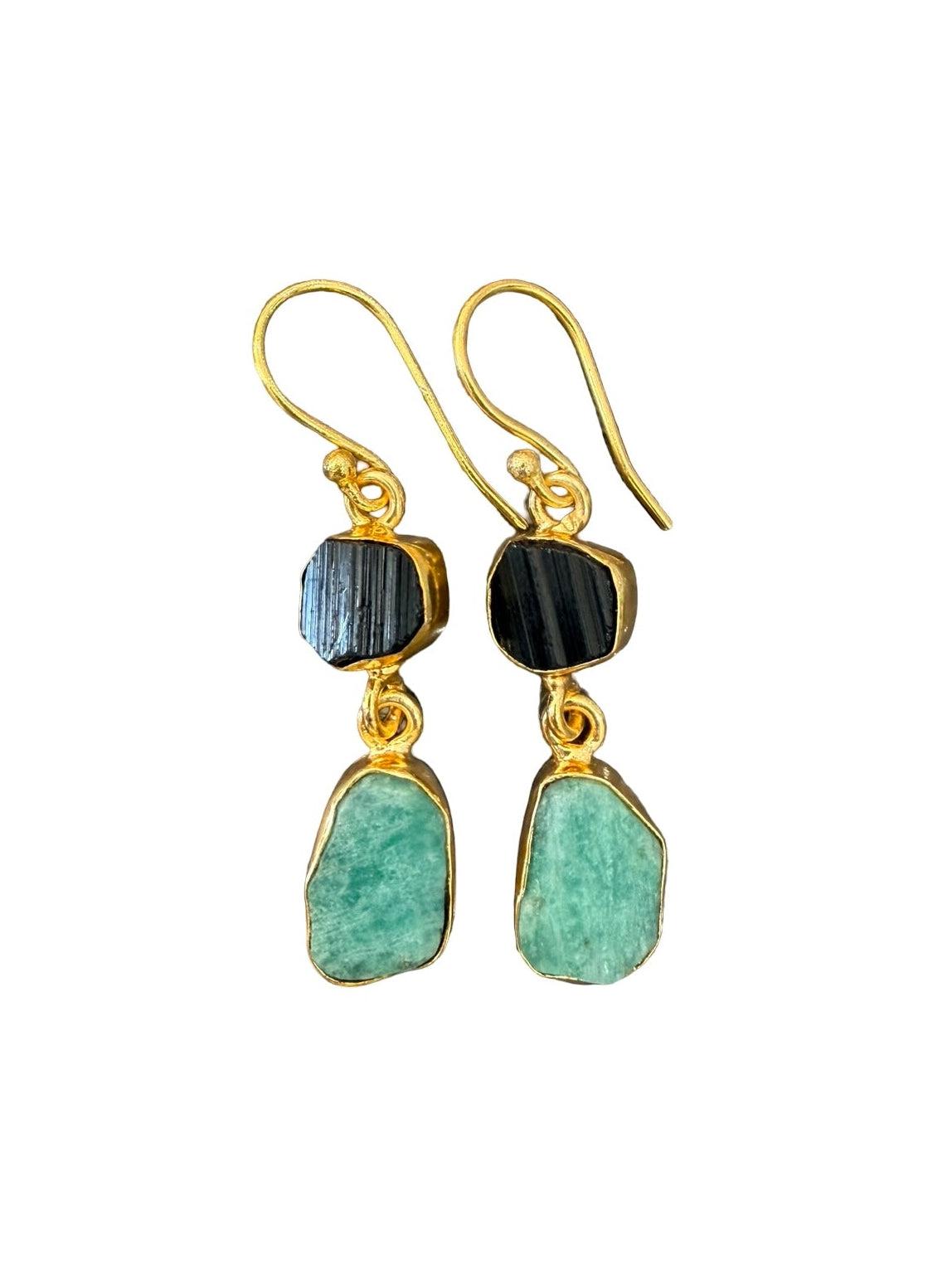 Gemajesty Turquoise & Black Two Drop Earrings