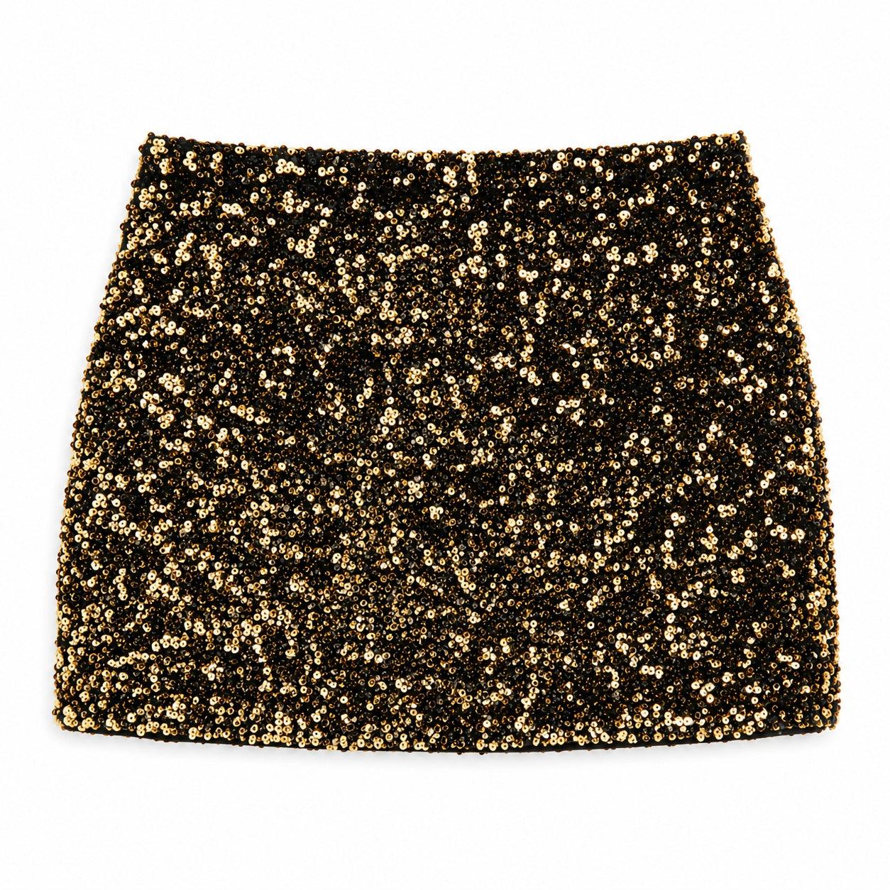 GUANYY Black Gold Sequin Mini Skirt M