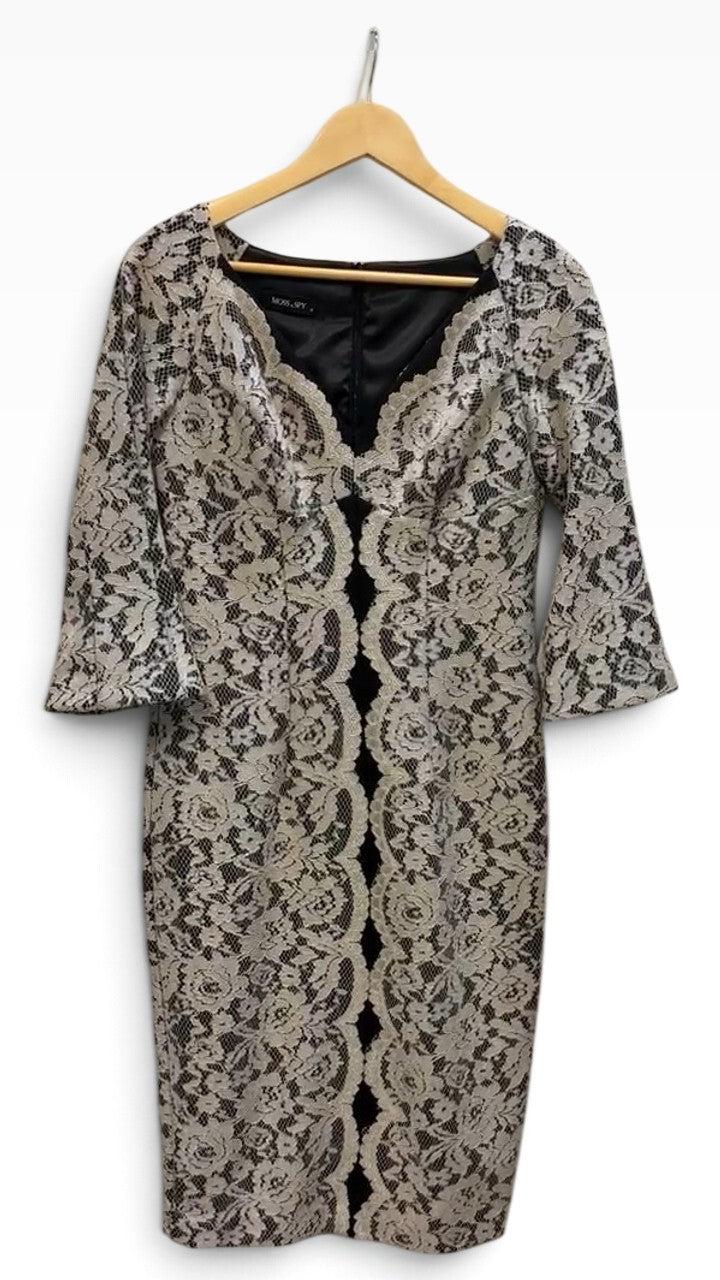 Moss & Spy Beige Black Lace Dress 10