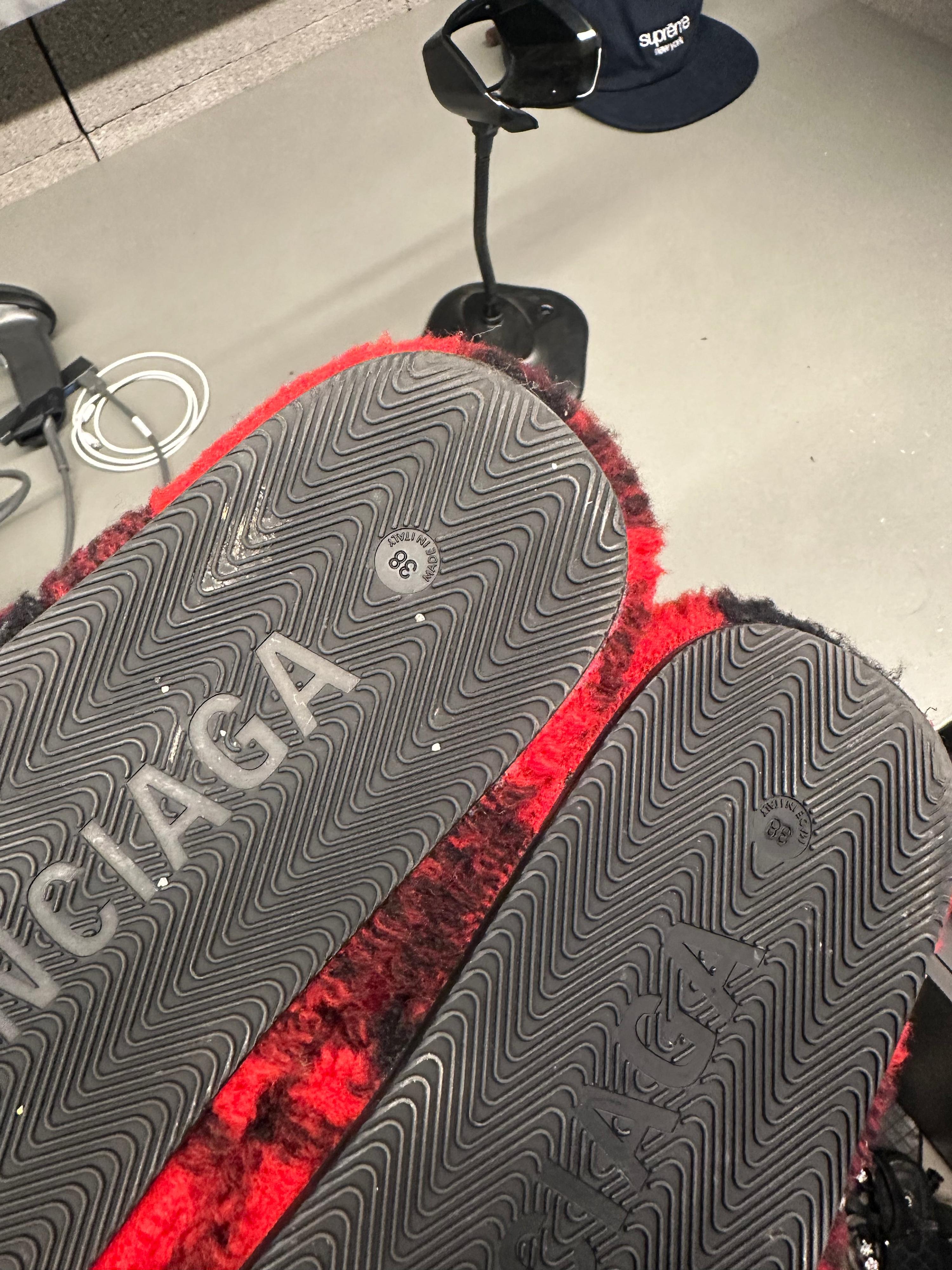 Balenciaga Red Plaid Fur Sandals (Size EU38) thumbnail 2