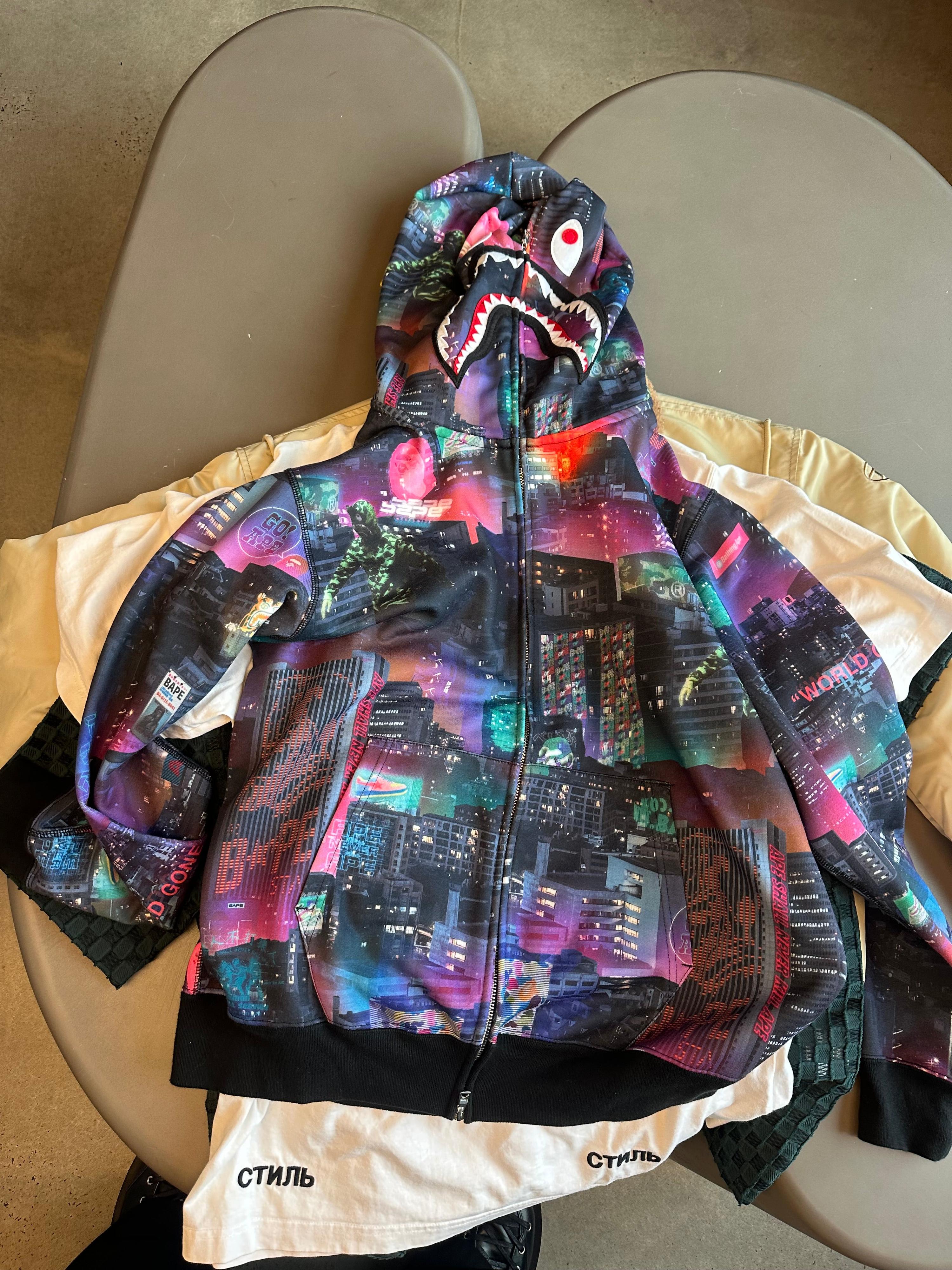 A Bathing Ape (Bape) Neon Tokyo Shark Full-Zip Hoodie Multicolour (Size XL)
