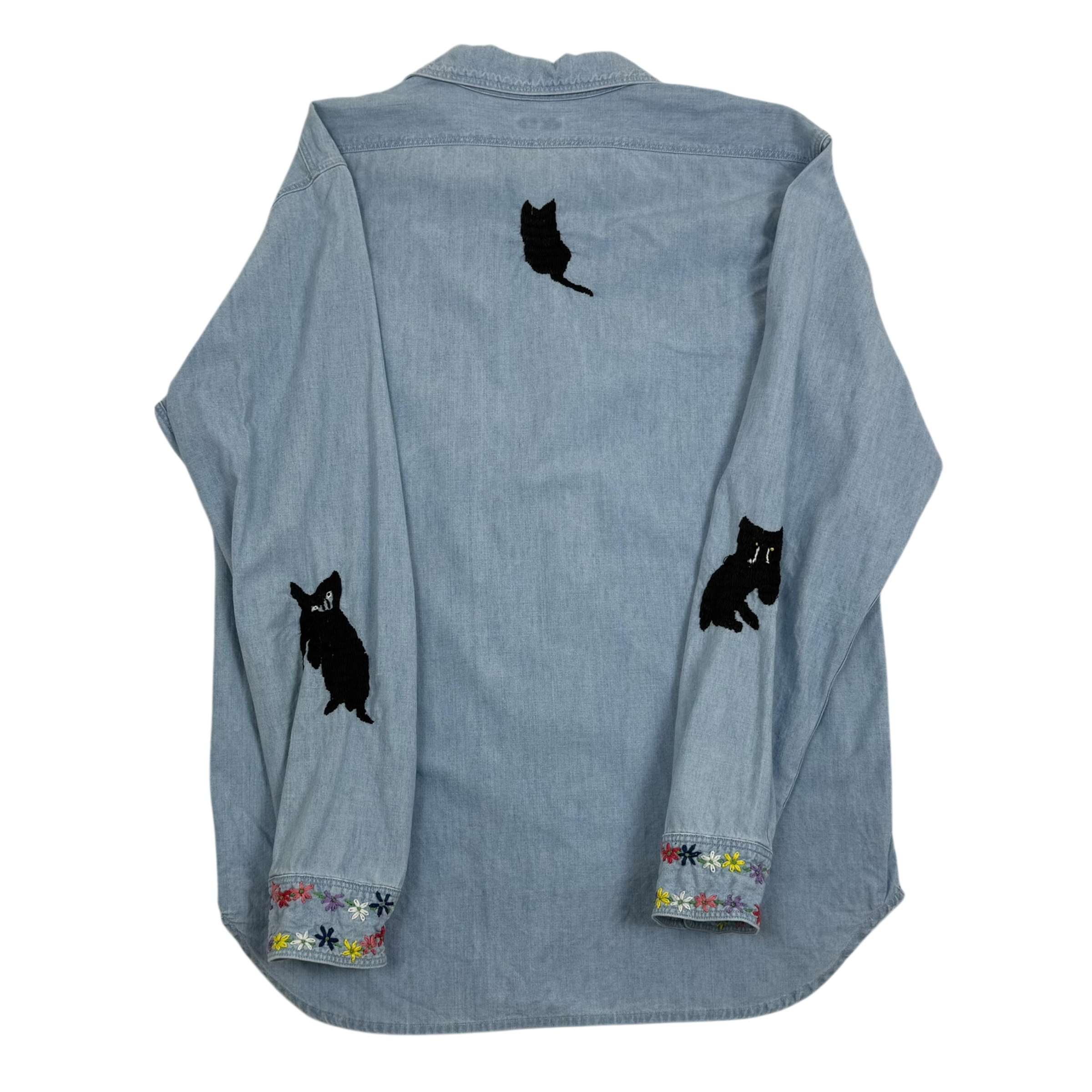 Kapital SS19 Cat Embroidered Cotton-Chambray Shirt Blue (Fits S-M) thumbnail 3