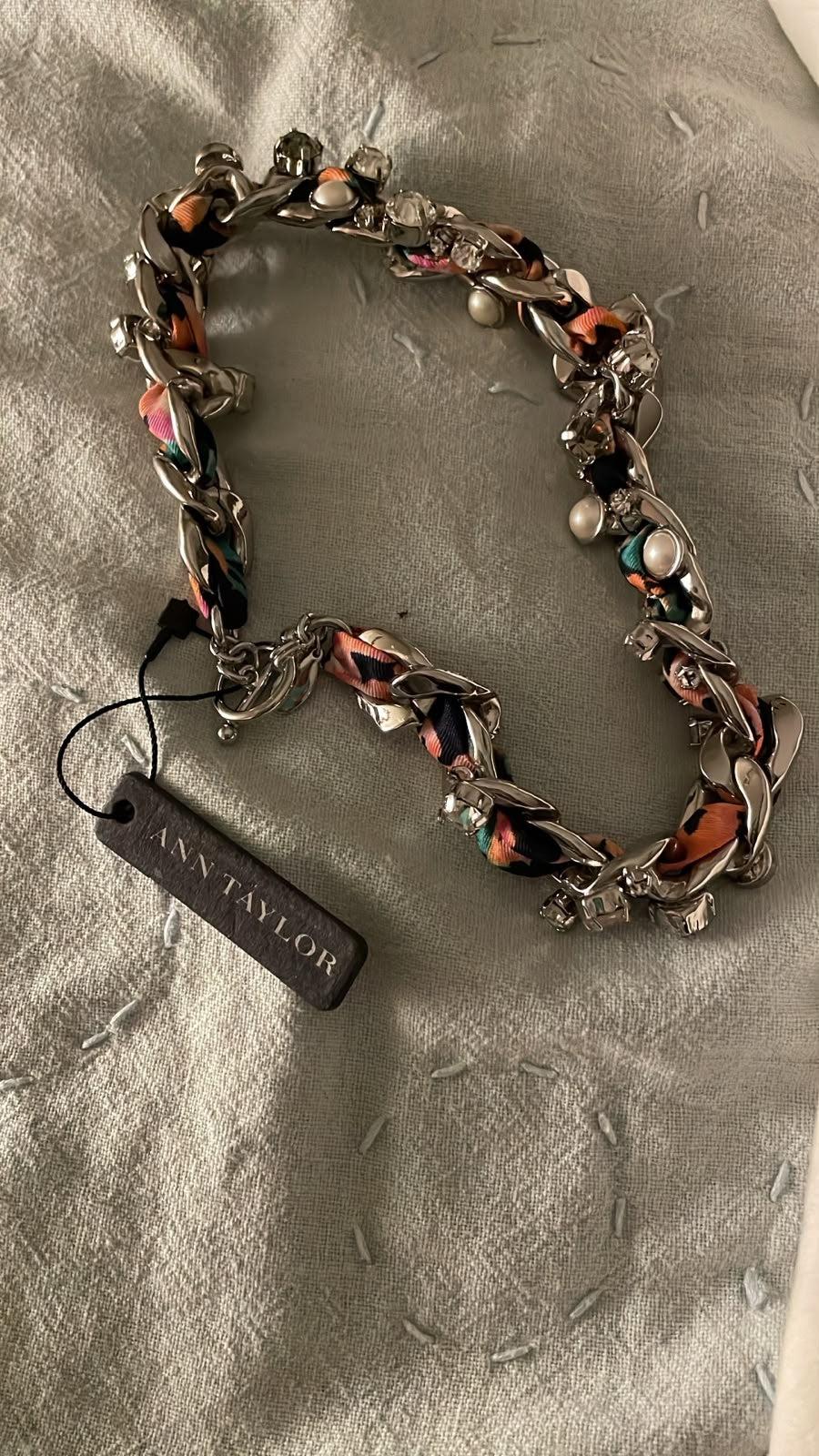 Ann Taylor Multicolour Chunky Metal & Fabric Necklace