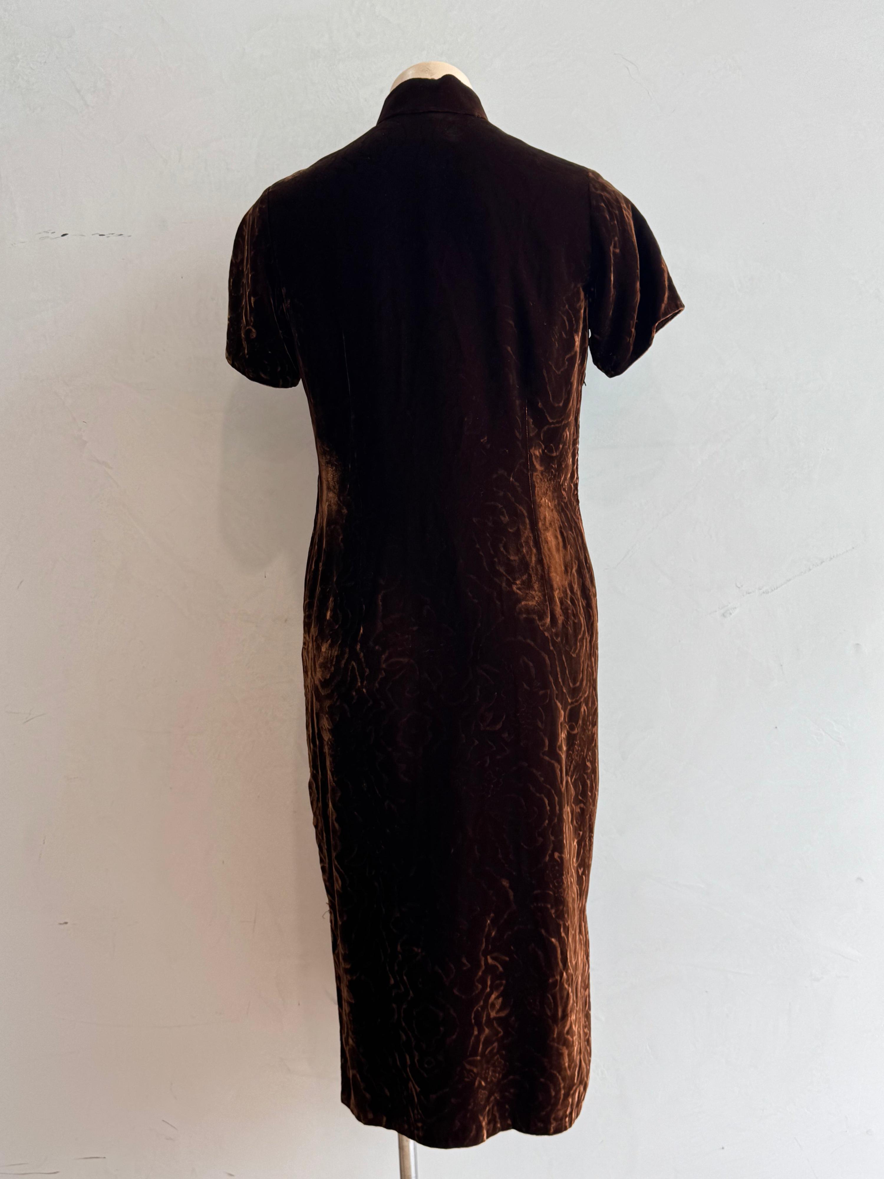 Vintage Brown velvet Mandarin Dress size L thumbnail 5