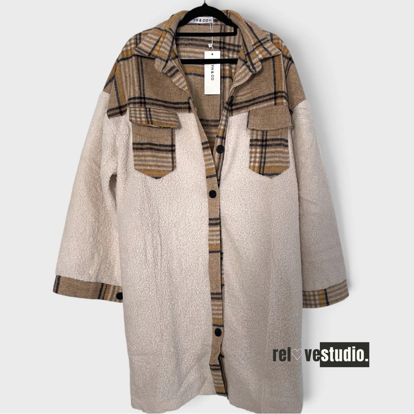 YH&CO LONGLINE PLAID CONTRAST SHERPA SHACKET