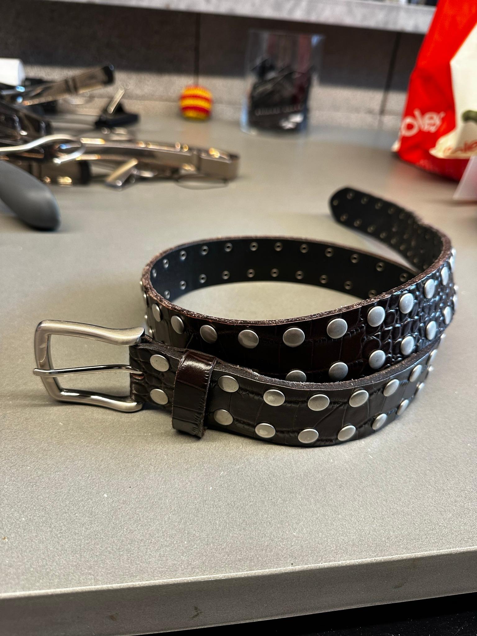 Stussy Studded Crocodile Leather Belt Brown
