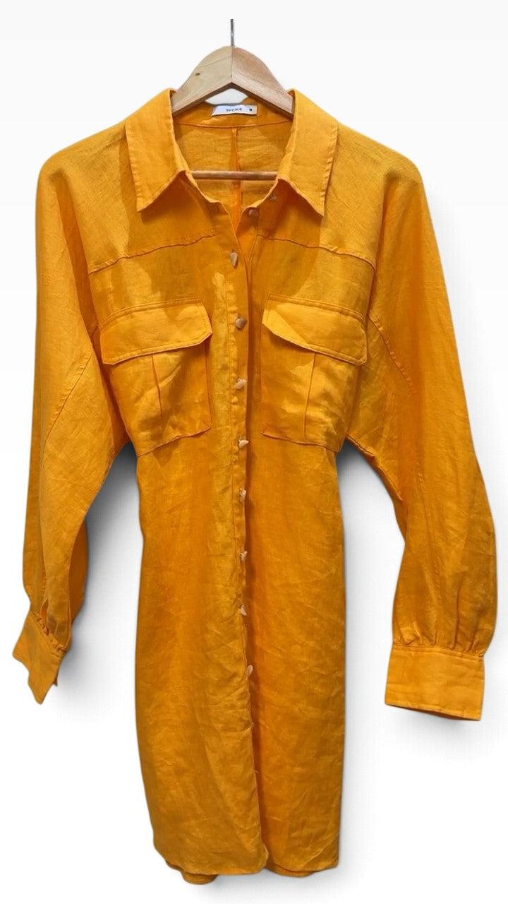 Sheike Orange Linen Shirt Dress 16 thumbnail 2