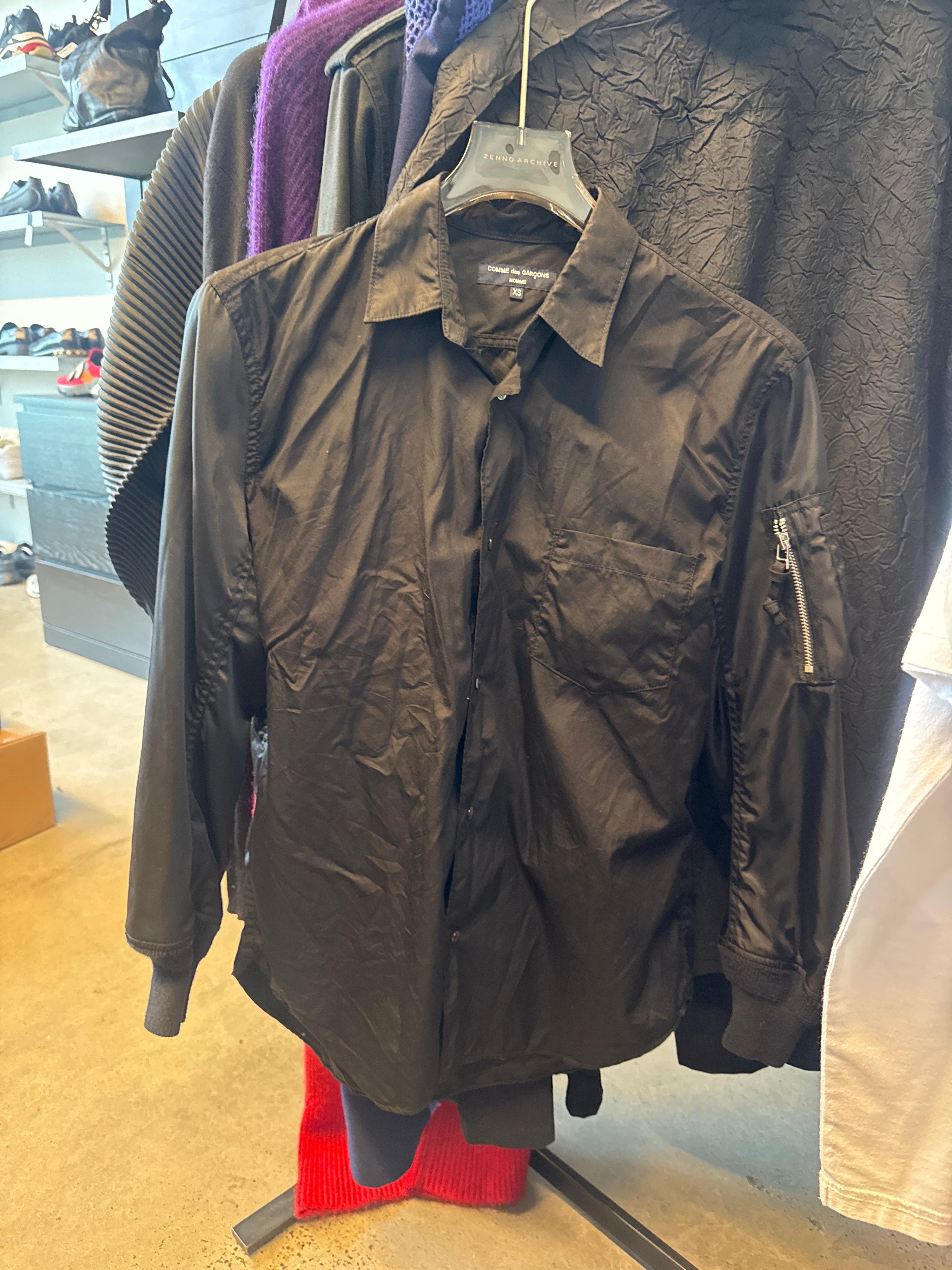 Comme des Garçons Homme AD2023 Bomber-Sleeve Black Button-Up Shirt Black (Size XS)