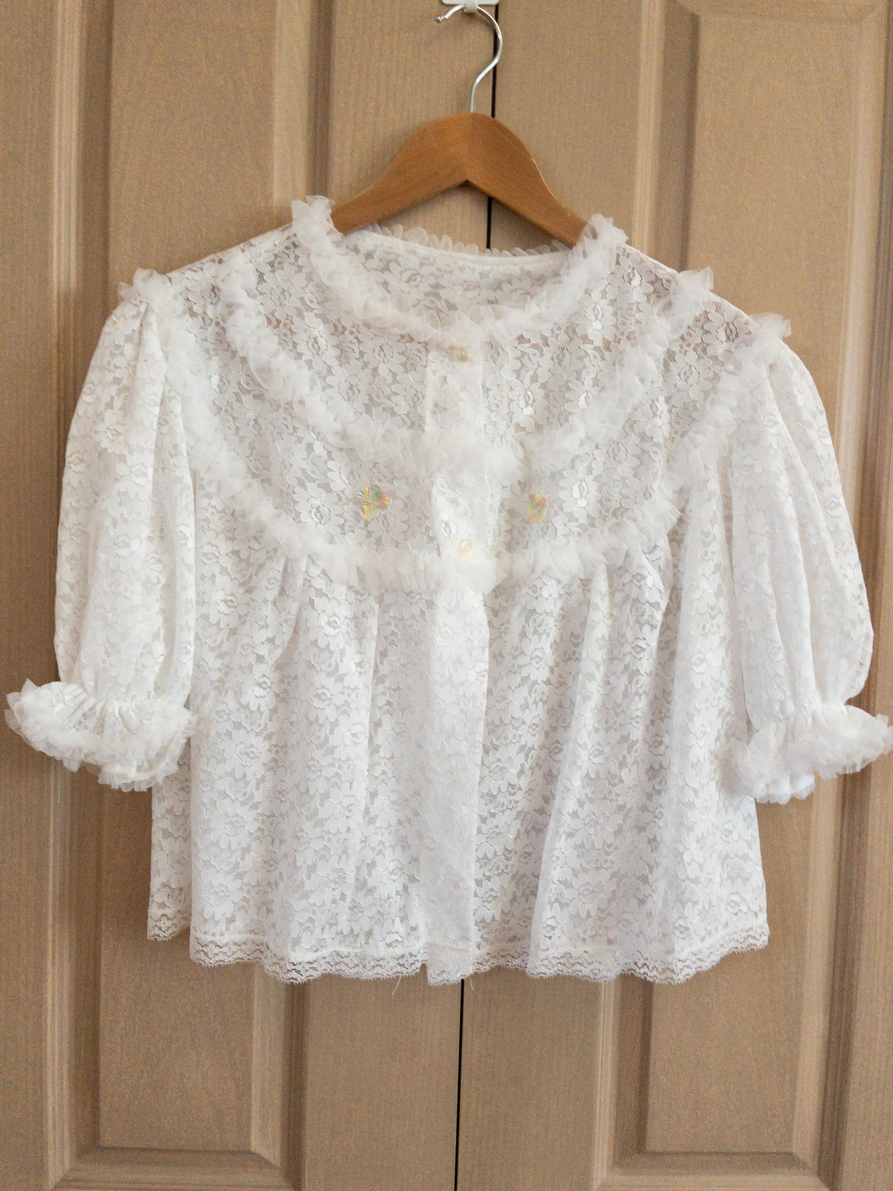 Vintage Crop White Lace Night Top Size S thumbnail 2