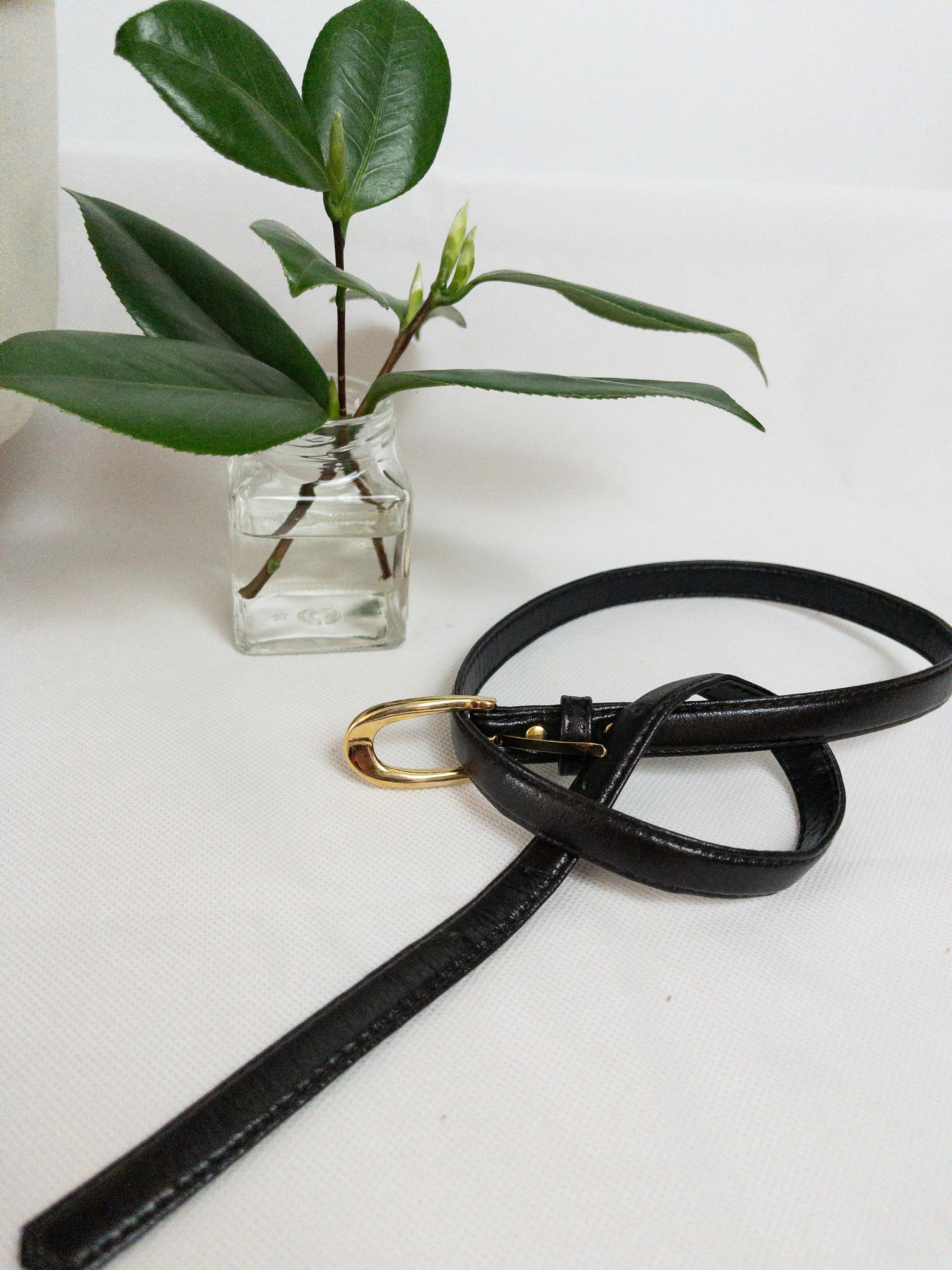 Chocolate Brown Slim Belt Gold Hardware XS/S thumbnail 2