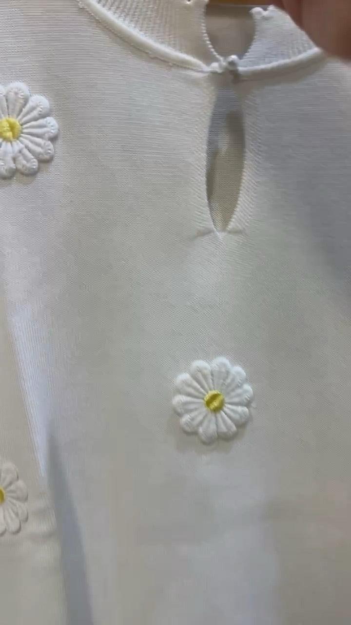 Naf Naf White Daisy Short Sleeve Knit Top XL thumbnail 6