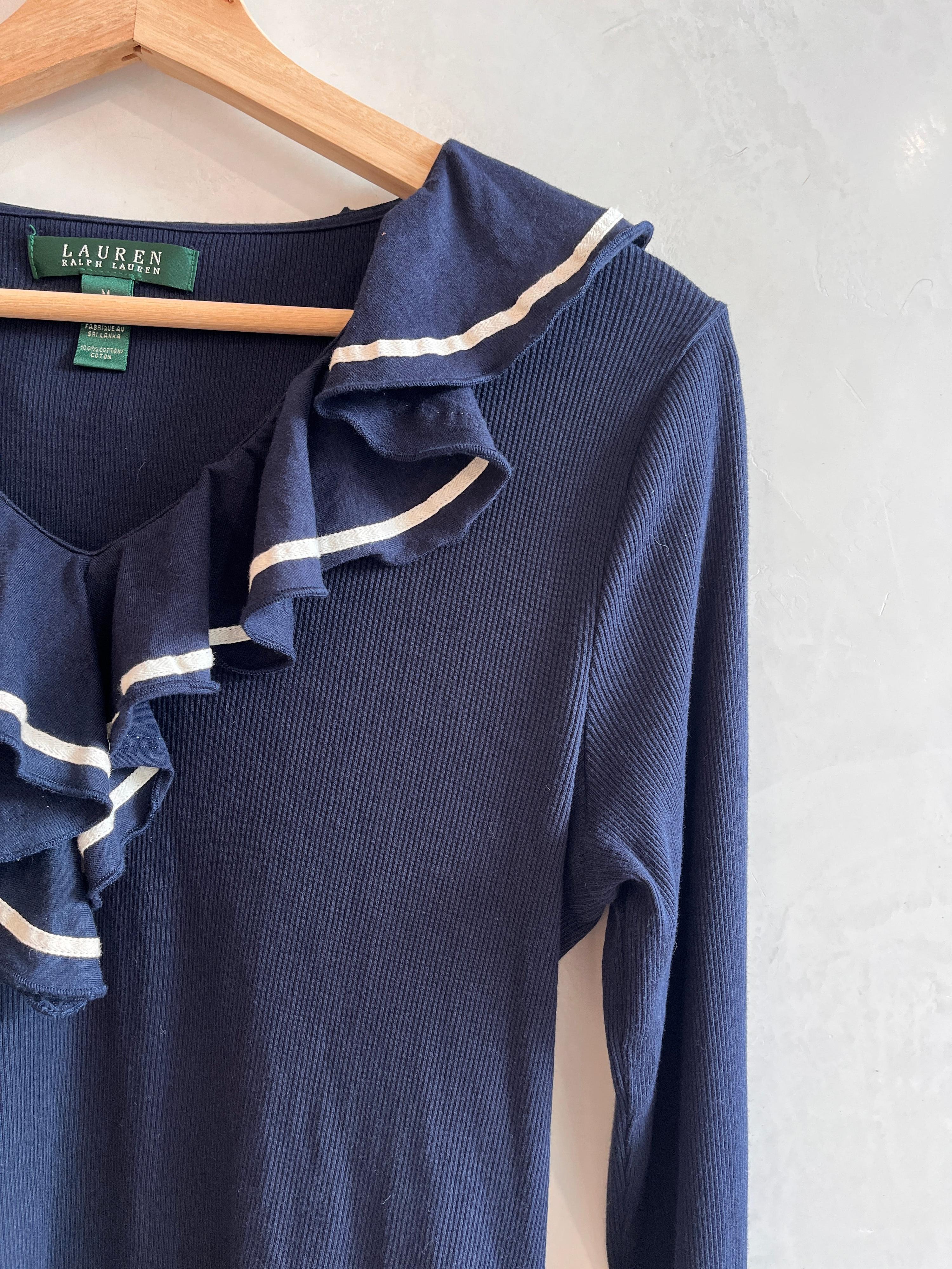 LAUREN By Ralph Lauren Navy Nautical Top M thumbnail 6