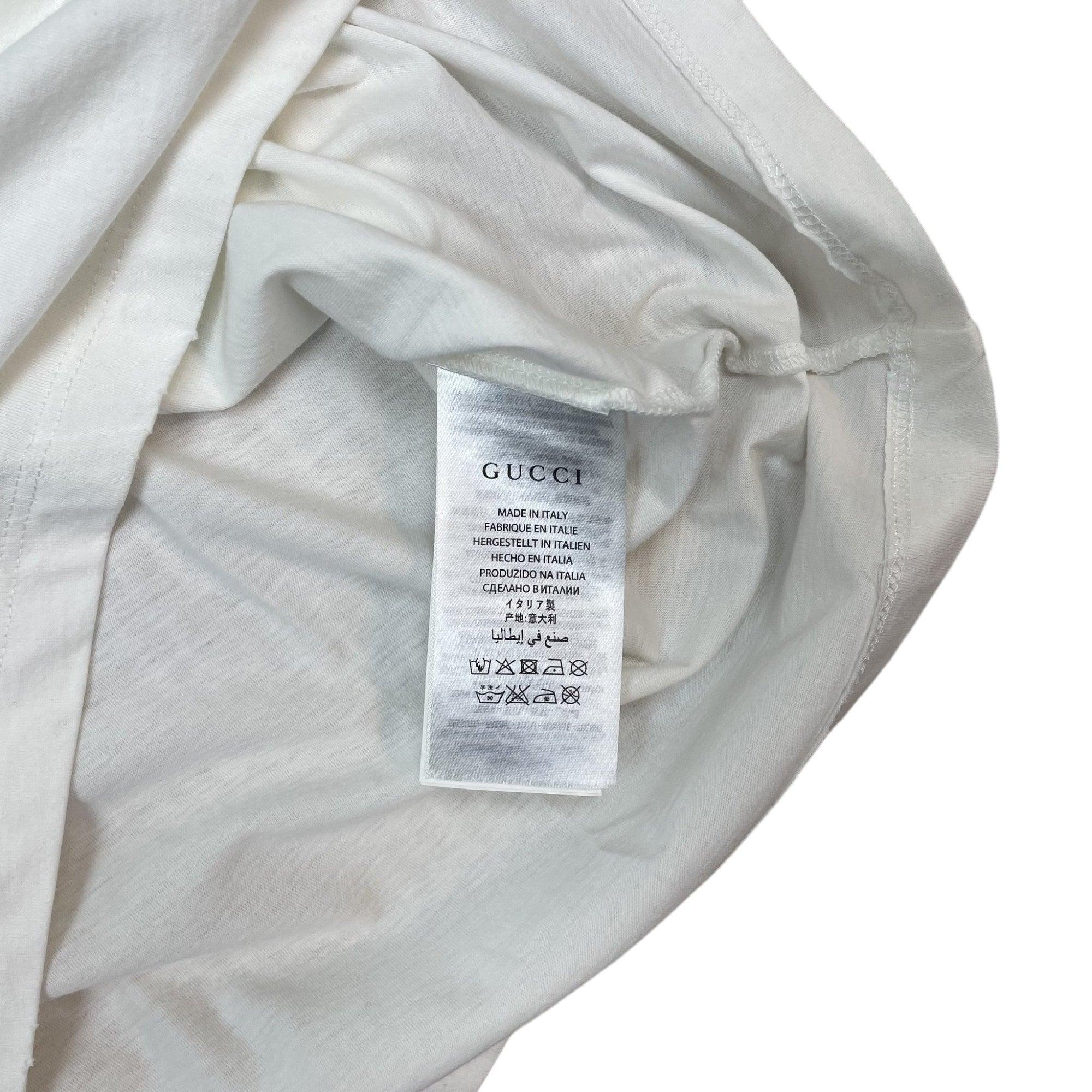 Gucci 2018 Logo Printed & Embroidered Cotton Distressed T-Shirt White (Size L) thumbnail 4